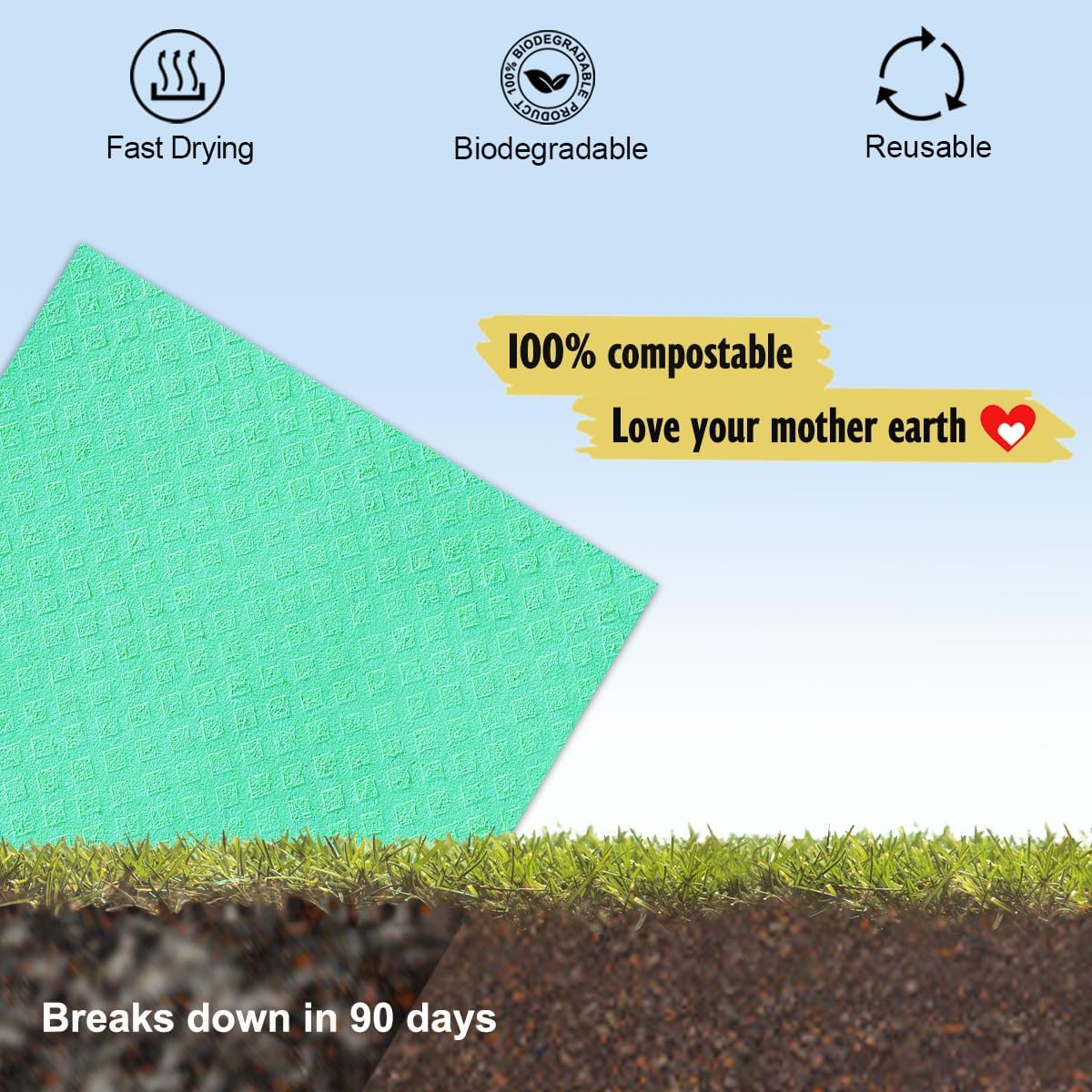 Swedish Dish Cloths - 10 Pack Reusable Kitchen Dishcloths - Ultra Absorbent Dish Towels for Washing Dishes - Cellulose Sponge Cloth Cleaning Rag - Assorted