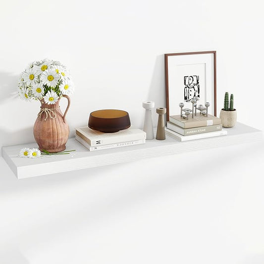 48 Inch Floating Shelves, 11.6 Inch Deep Floating Shelves for Wall, Floating Shelf with Invisible Brackets, Deep Shelves for Bathroom, Bedroom, Living Room, 1 Pack, White