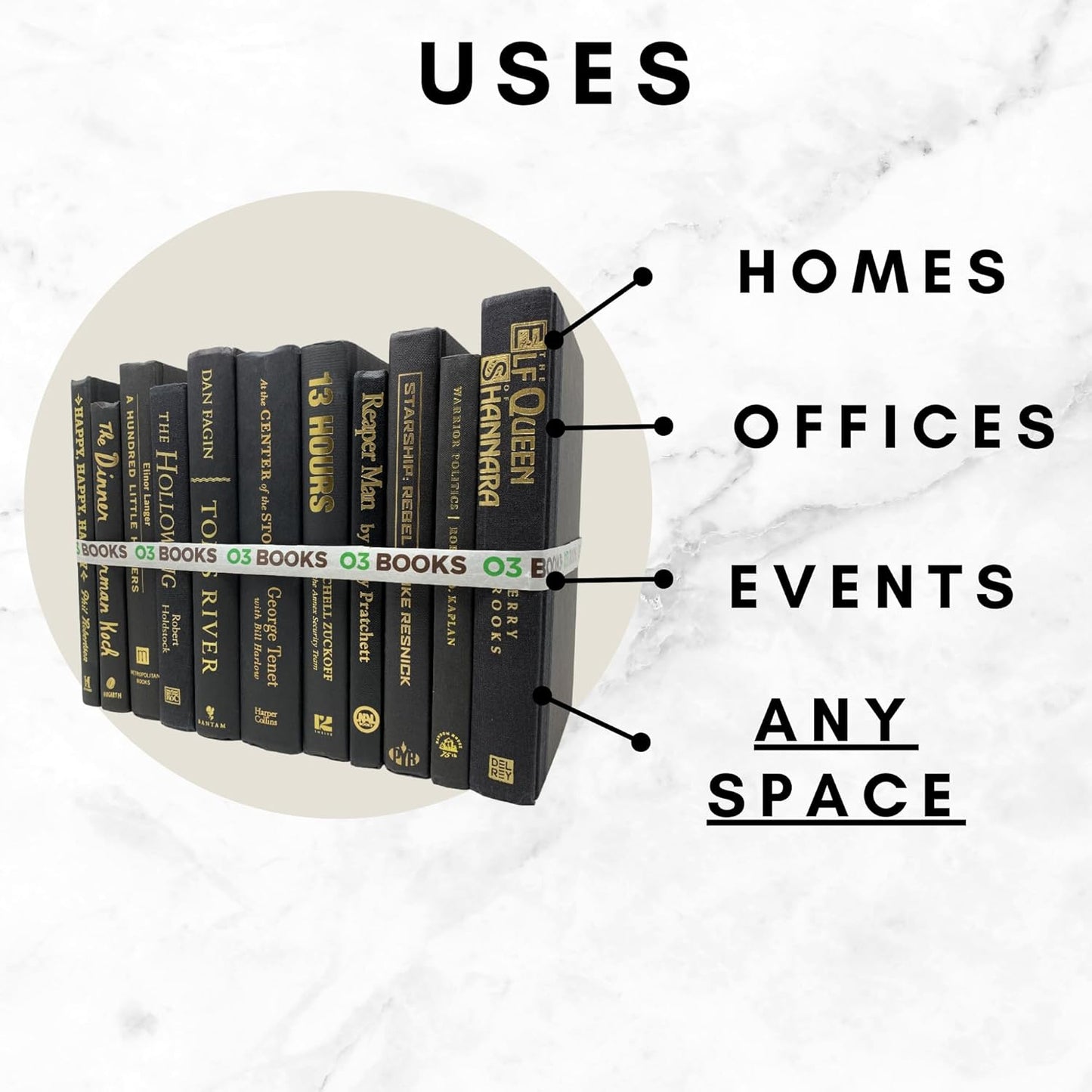 Curated Decorative Books Hardcover Décor Books for Home Décor, Choose Color, Interior Design, Office, Wedding Display, Instant Library, or Staging (Half Foot, White/Creme)