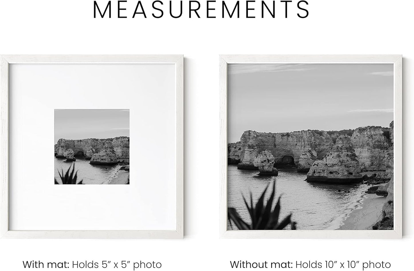 HAUS AND HUES Solid Oak Wood 10”x10”Picture Frames Matted to 5”x5” Set of 4 - White Picture Frames 10 x 10, Square White Frames, 10 x 10 Picture Frames, Photo Gallery Wall Frame Set