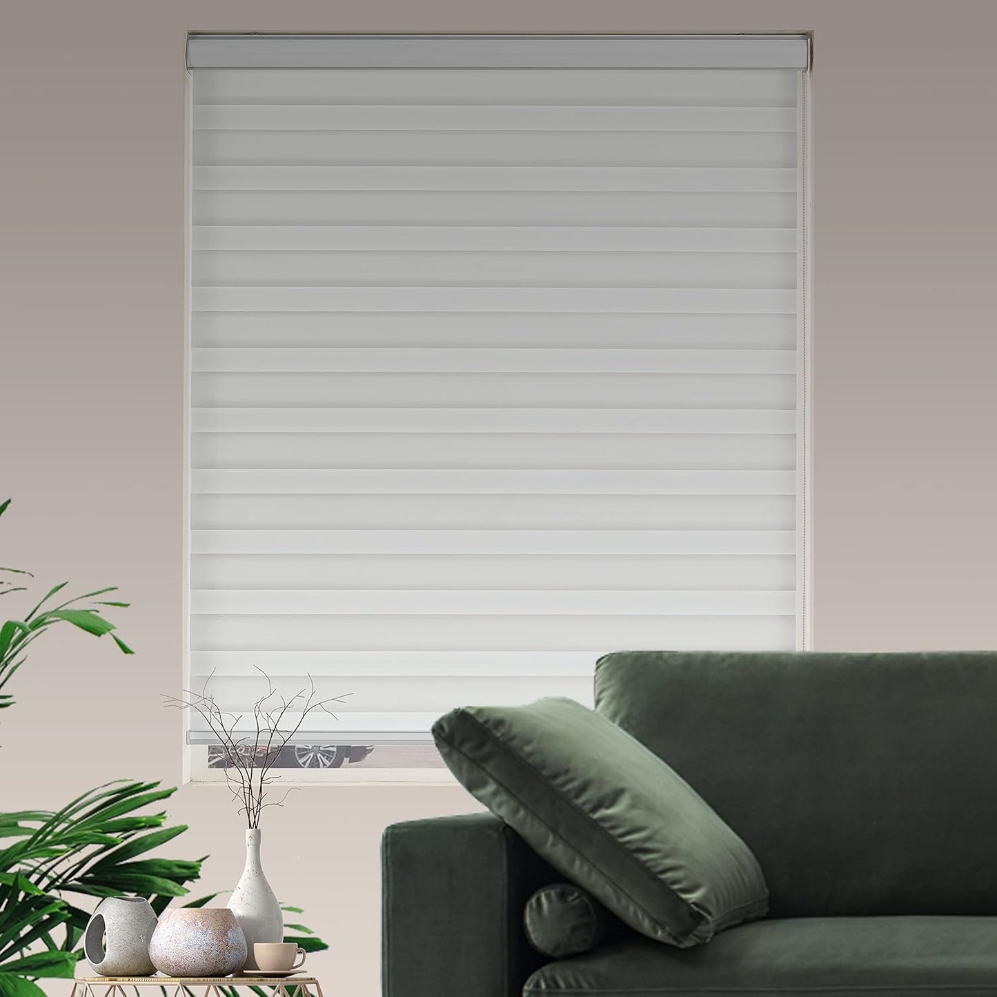 Zebra Blinds for Windows Dual Layer Light Filtering Privacy Free-Stop Sheer Shades Light Control for Indoor Windows Zebra Shades for Living Room(54" W X 72" H, White)