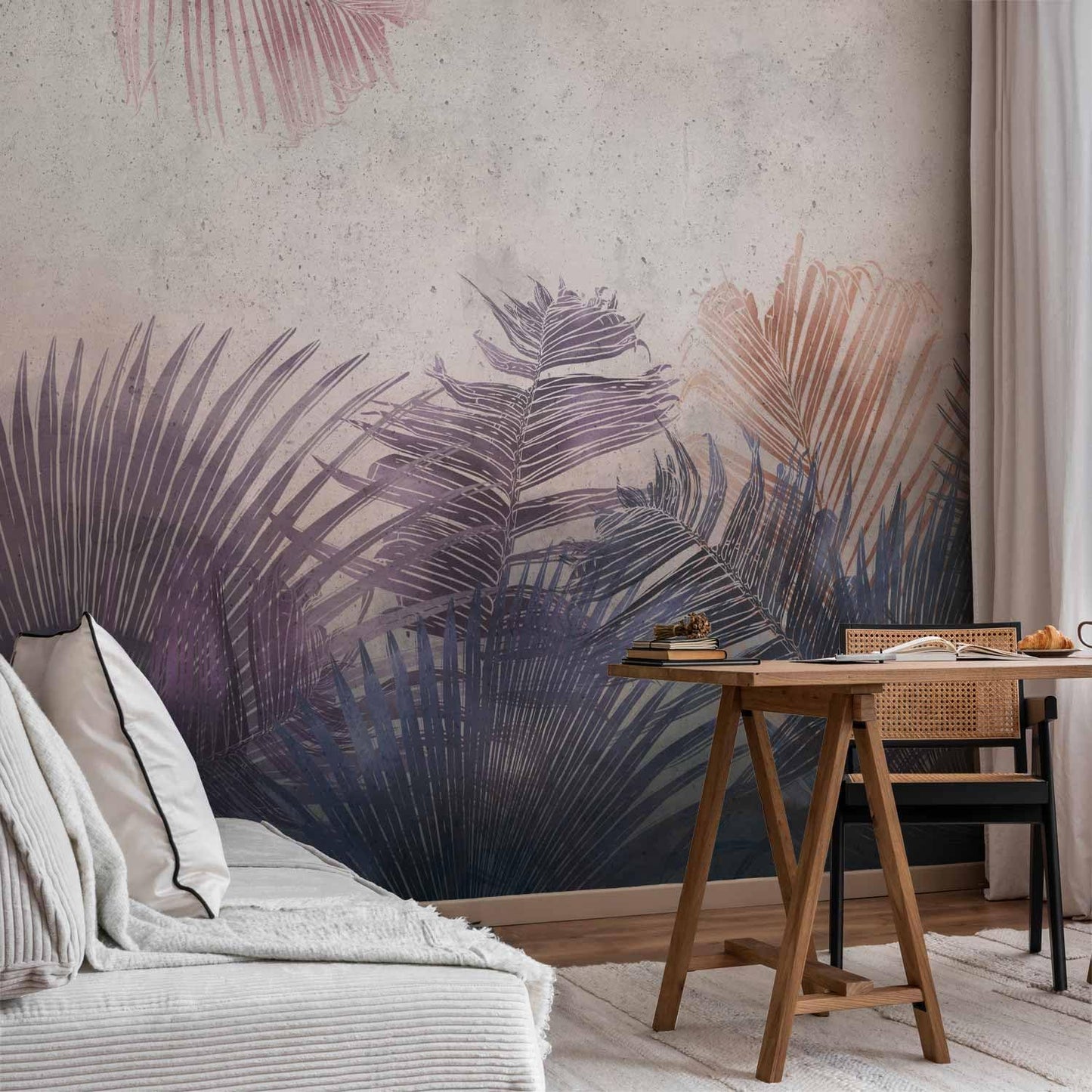 artgeist Wall Mural Jungle 77x55 in - XXL Peel and Stick Self-Adhesive Wallpaper Removable Large Sticker Foil Wall Decor Print Picture Image Design Leaves Botanical Nature Purple Grey b-A-0827-a-a