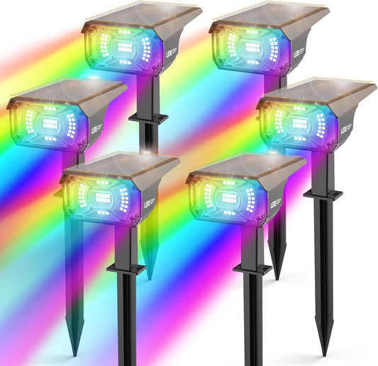 Color Solar Lights Outdoor Waterproof Spotlights with 9 Light Modes, Color Changing Outdoor Light for Decorate Festivals, Colored Solar Spot Lights Auto On/Off, RGBW 6 Pack