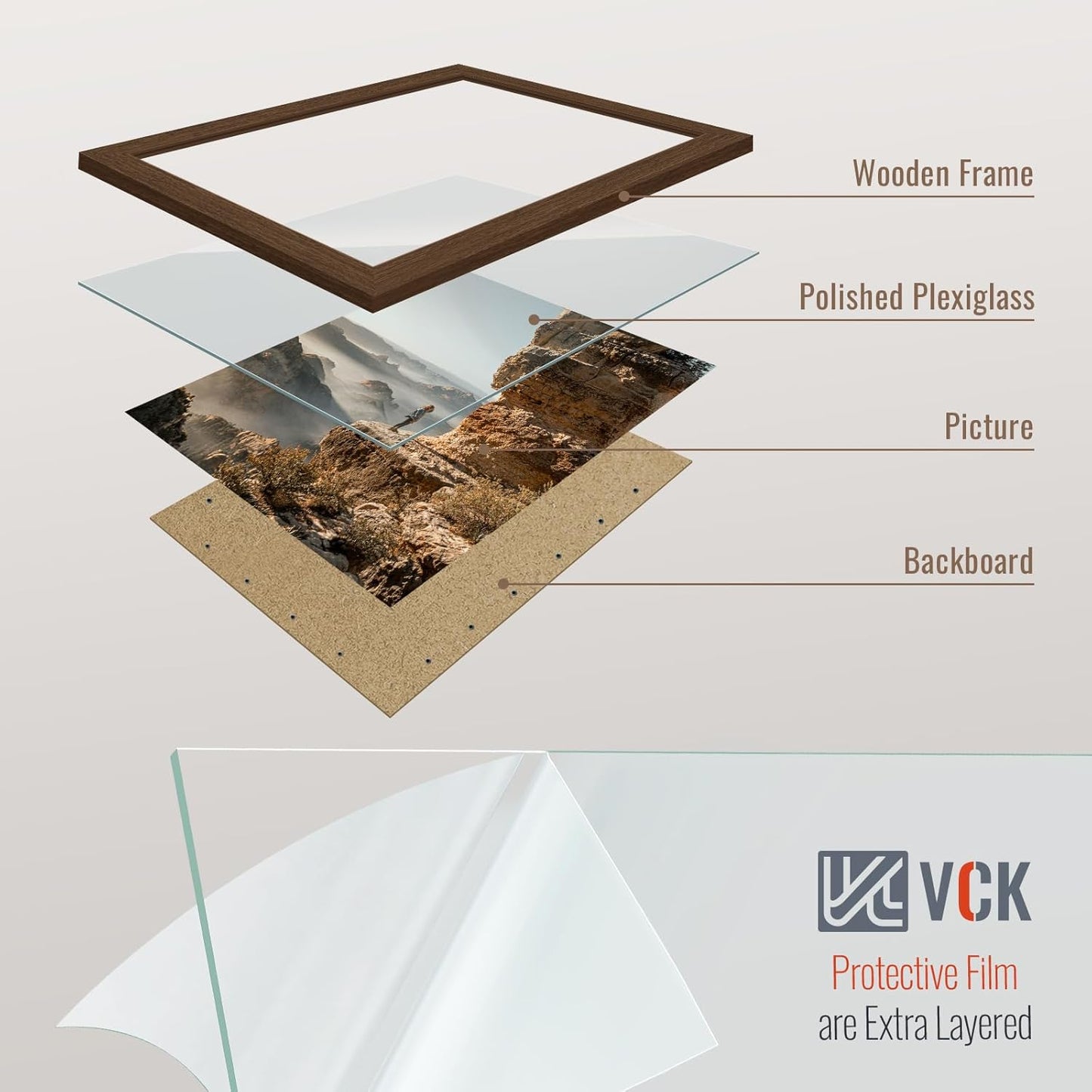 VCK 12x18 Picture Frame 3 Pack, Brown Wood Poster Frame with Exclusive Wood Grain, Wall Mounting Hanging