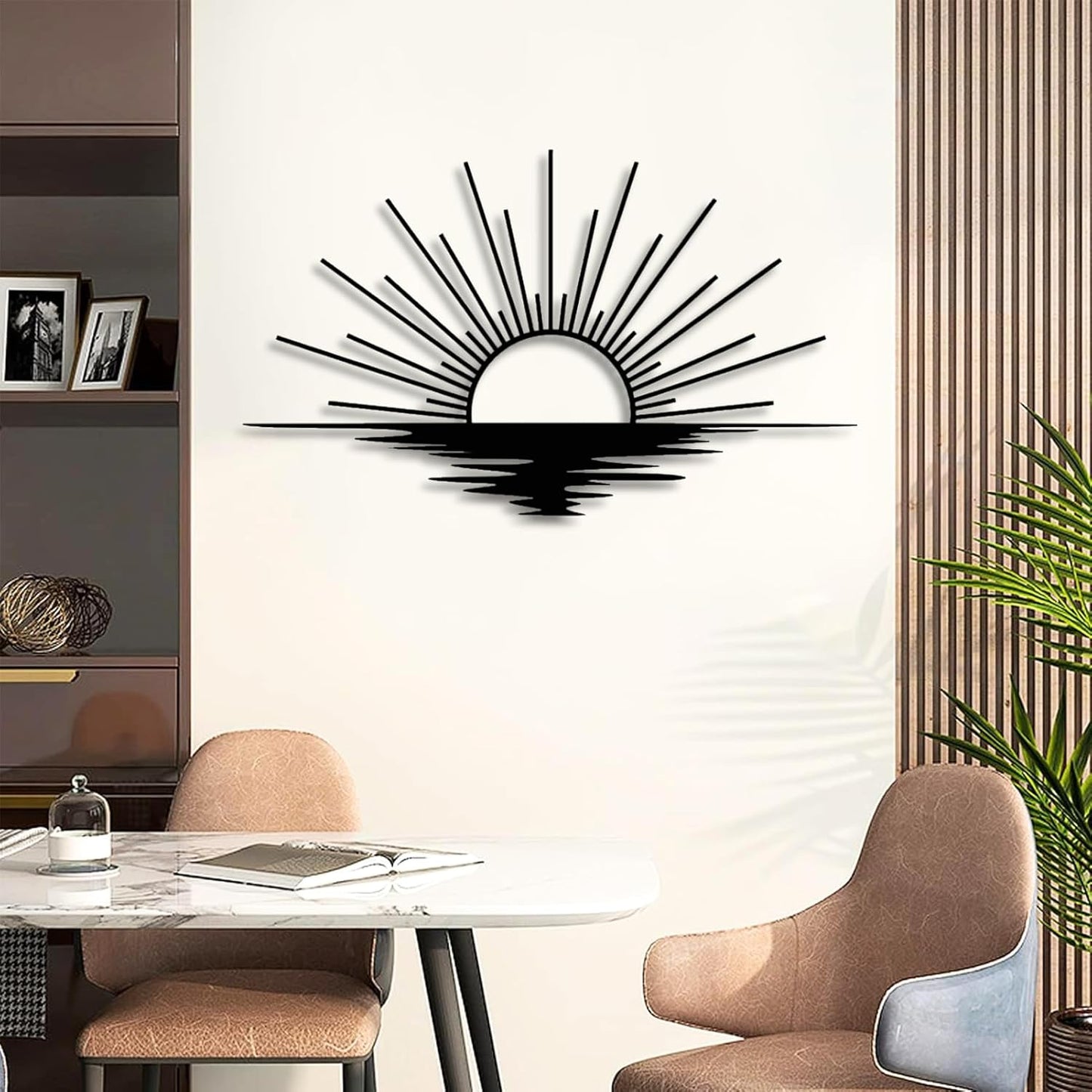 Sunrise Metal Wall Art, Metal Sun Wall Decor, Metal Sun Outdoor Decor, Large Metal Sun Wall Art, Sun Wall Art, Boho Sun Wall Art, Sunshine Metal Sign, Living Room Bedroom Wall Hangings (Silver, 39"x 23"| 100x59cm )