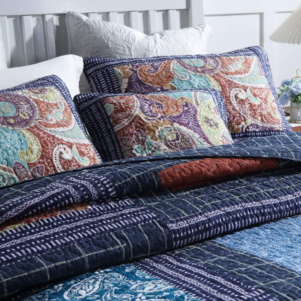 Secgo Twin Size Quilt Size - 100% Cotton Comforter Set Bedding Sets (68 * 86 Inch) with 2 Pillow Shams, Patchwork Reversible Lightweight Bedspread