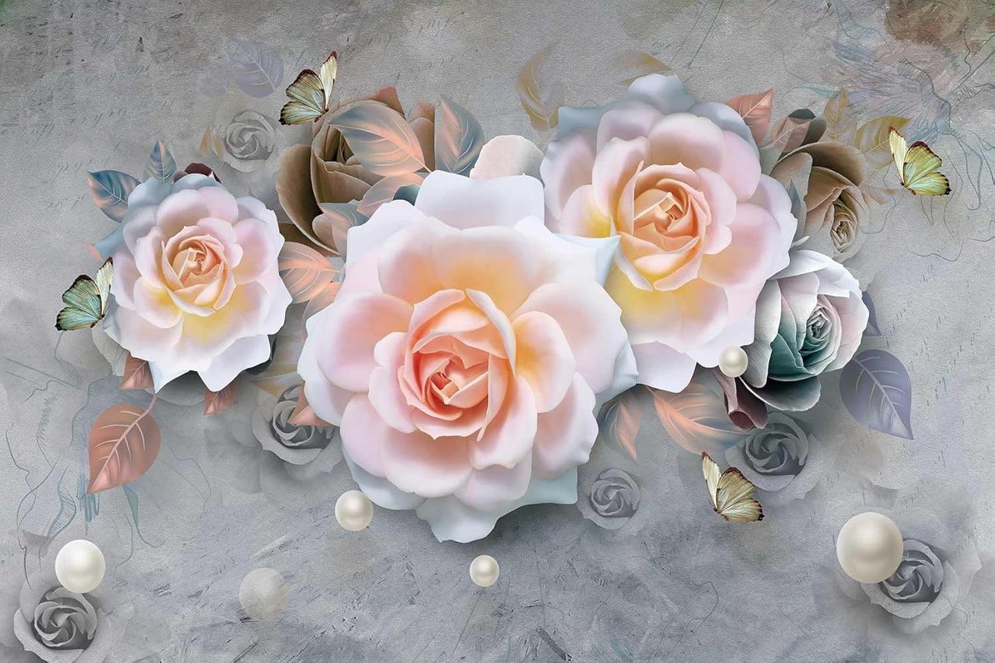 Modern Minimalist Fashion Wallpaper Flowers and Pearls Mural for Bedroom and Living Room Background Wall(Non-self-Adhesive)