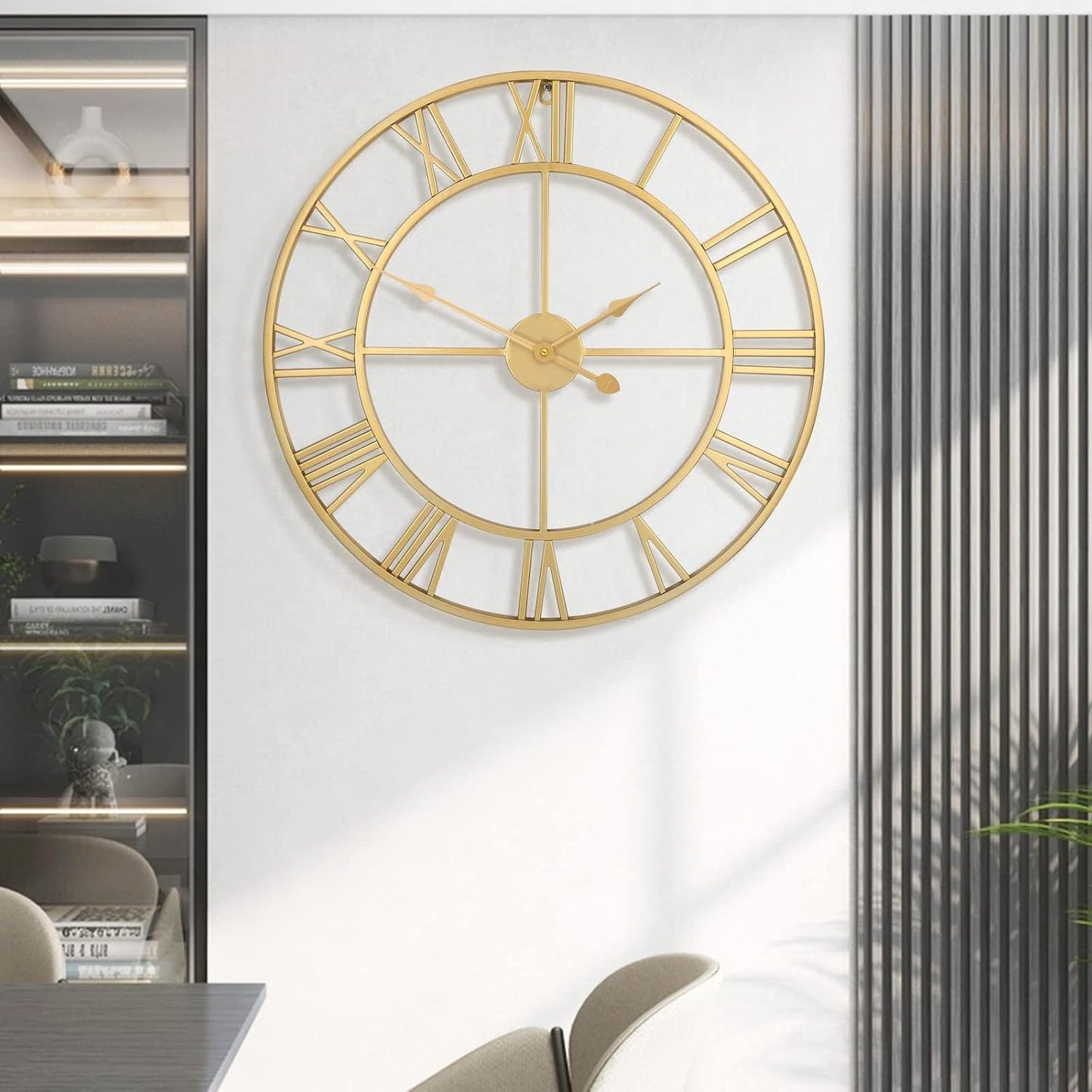 1st owned Large Wall Clock for Living Room Decor Silent Non-Ticking Decorative Wall Clock Roman Numerals Vintage Battery Operated for Kitchen Farmhouse Cafe Office Decor (Gold, 32 Inches)