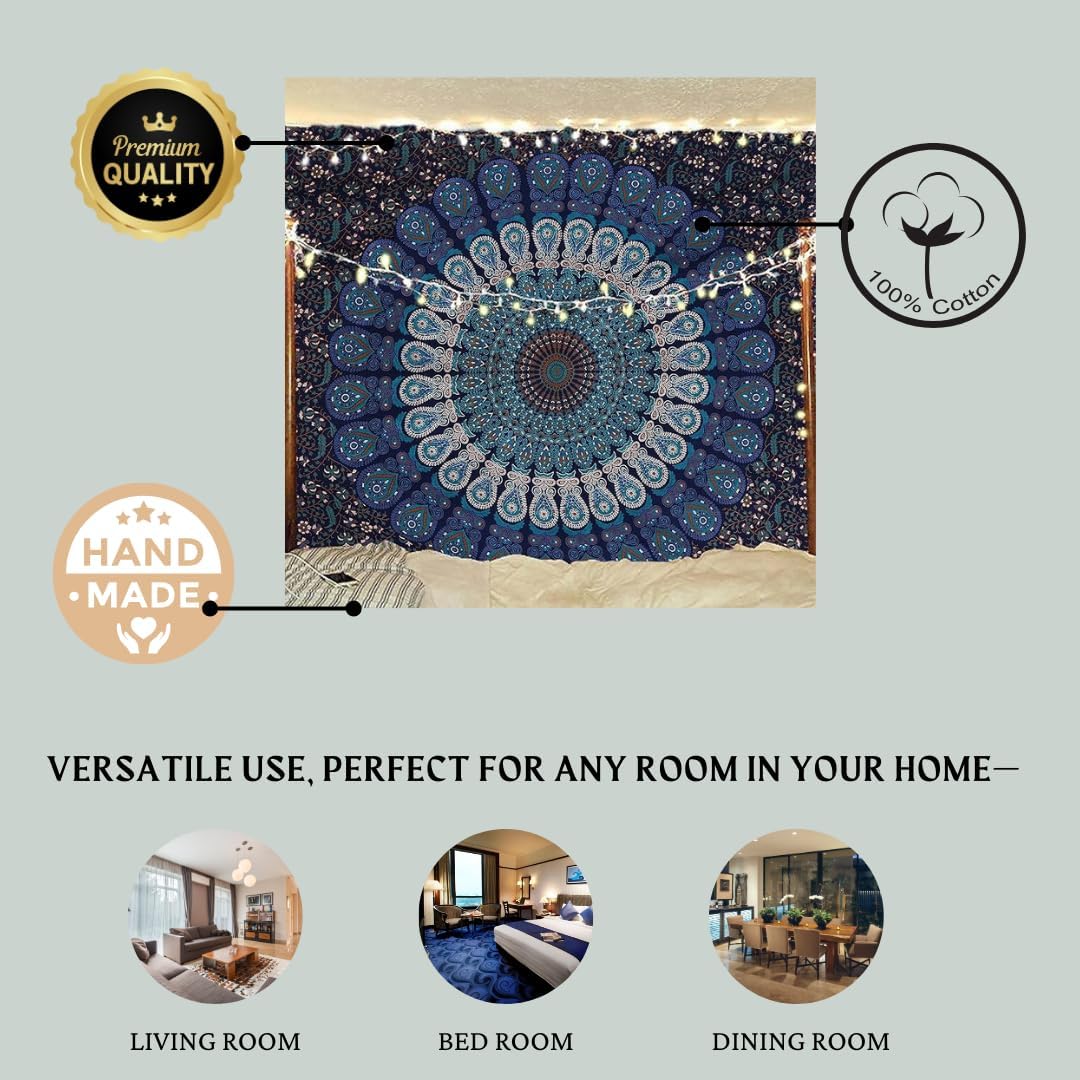 Bless International Handmade Indian hippie Bohemian Psychedelic Peacock Mandala Wall hanging College Dorm Beach Throws Table Cloth Bedding Tapestry (Purple Pink, Poster(30x40Inches)(76x101cms))