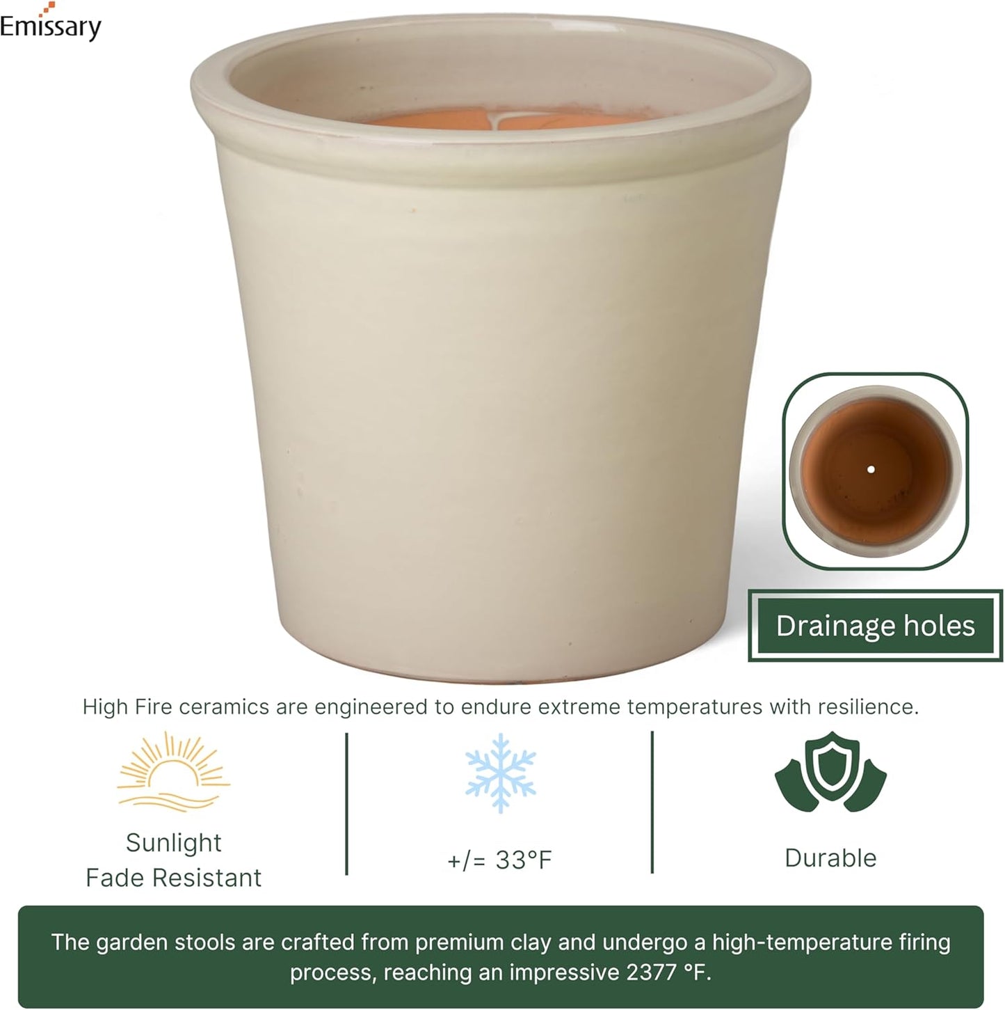 Emissary Round Stoneware Planter (Parent SKU 12012) (Cream, 16" D x 15" H)