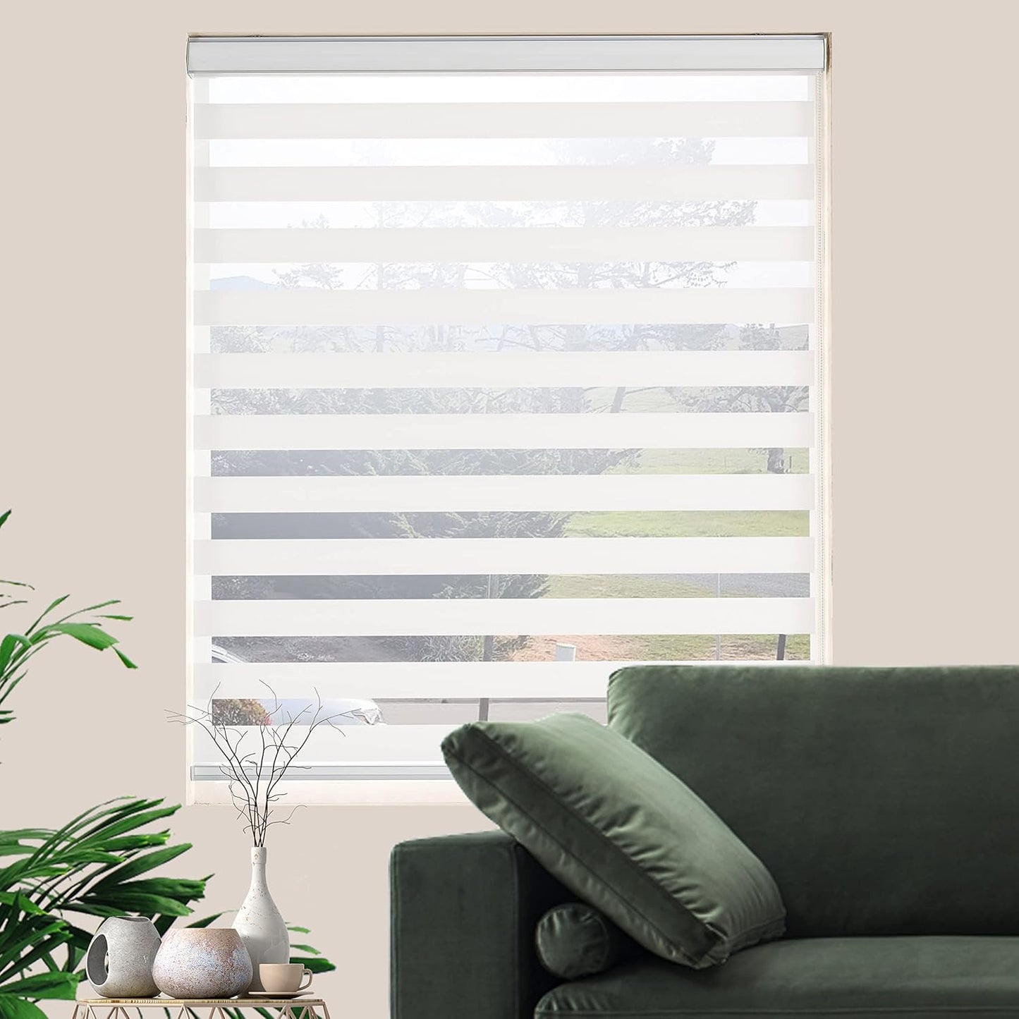 Zebra Roller Shades, Dual Layer Roll Up Blind for Living Room, Semi Sheer Shades Window Privacy Light Control for Day and Night, (Maximum Height 72inch, White Color, Width 26 inch)