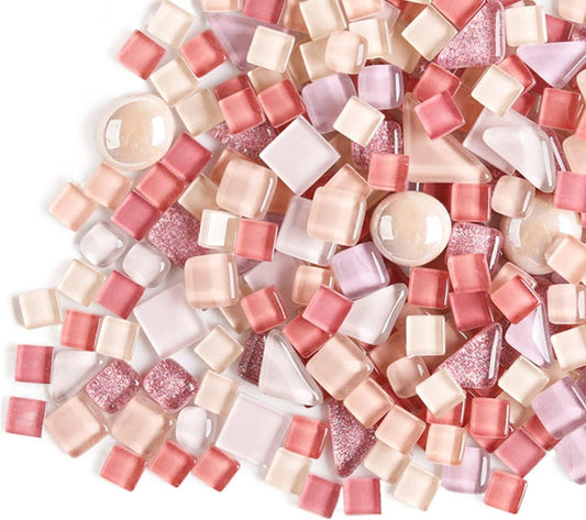 1.1 LB Irregular Crystal Mosaic Tiles,Small Particle Color Decal Crystal Glass Tile DIY Hobbies Children Handmade Crystal Craft for DIY Handmade Decorative Materials (Sakura Pink Series)