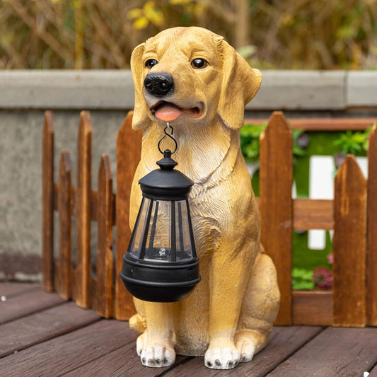 Garden Dog Statues Outdoor Decor, Solar Lights Outdoor Statue Outdoor Decorations Solar Dog Ornaments for Patio, Lawn, Yard Art Decoration, Housewarming Garden Gift