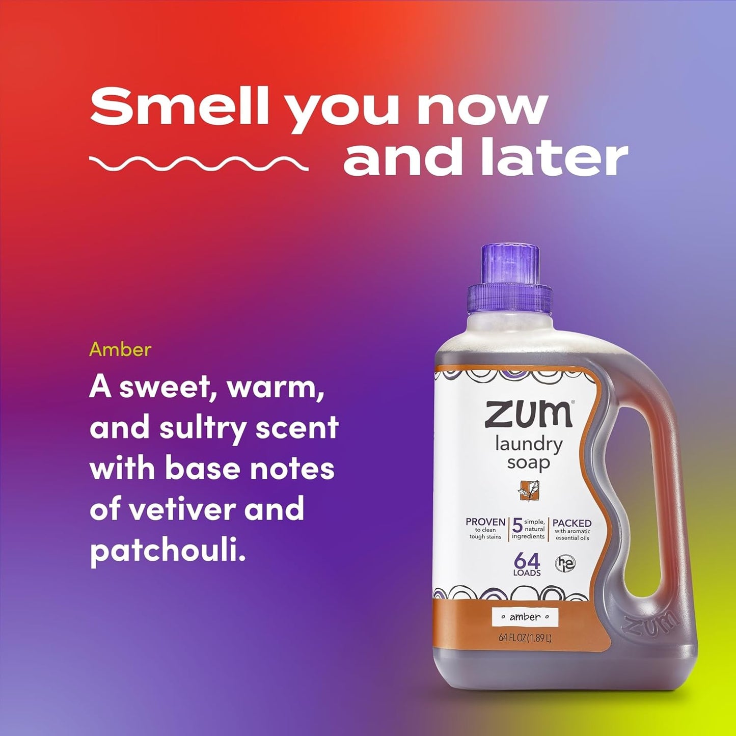 Indigo Wild Zum Clean Laundry Soap - Plant-Based Liquid Laundry Soap - Contains Baking Soda, Essential Oils & Saponified Coconut Oil - Amber - 64 fl oz