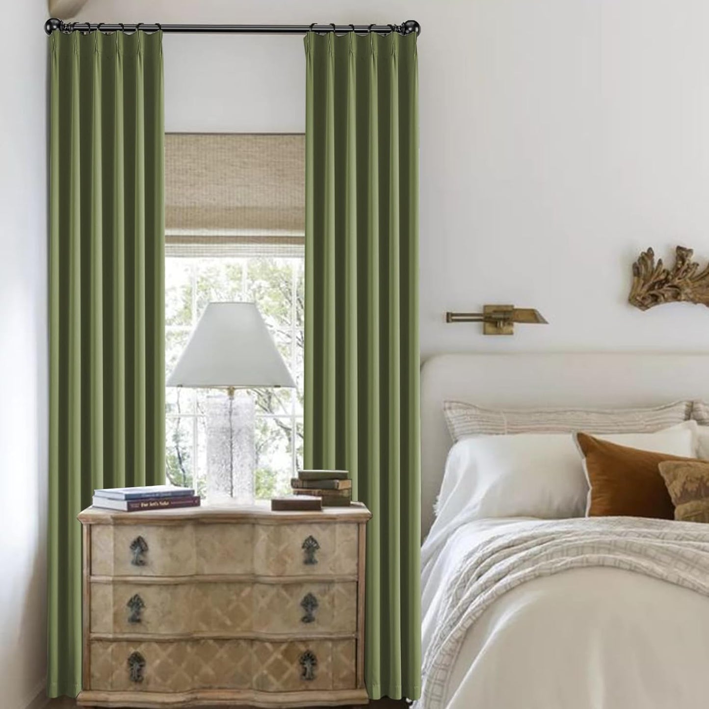 KangBang Pinch Pleated 108 Inch Blackout Curtains 2 Panels Set, Room Darkening Noise Canceling Polyester Window Treatments Elegant Memory Trained Drapes for Living Room Dining,40”Wx108”L, Sage Green