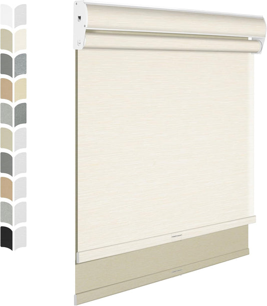 BERISSA Cordless Dual Roller Shades With Cassette Valance, Blackout and Light Filtering, Day and Night for Home Office Door - Striped Jacquard Beige, 47 W x 72" H