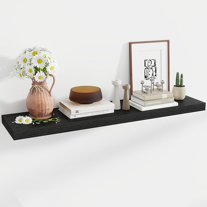 48 Inch Floating Shelves, 11.6 Inch Deep Floating Shelves for Wall, Floating Shelf with Invisible Brackets, Deep Shelves for Bathroom, Bedroom, Living Room, 1 Pack, Black