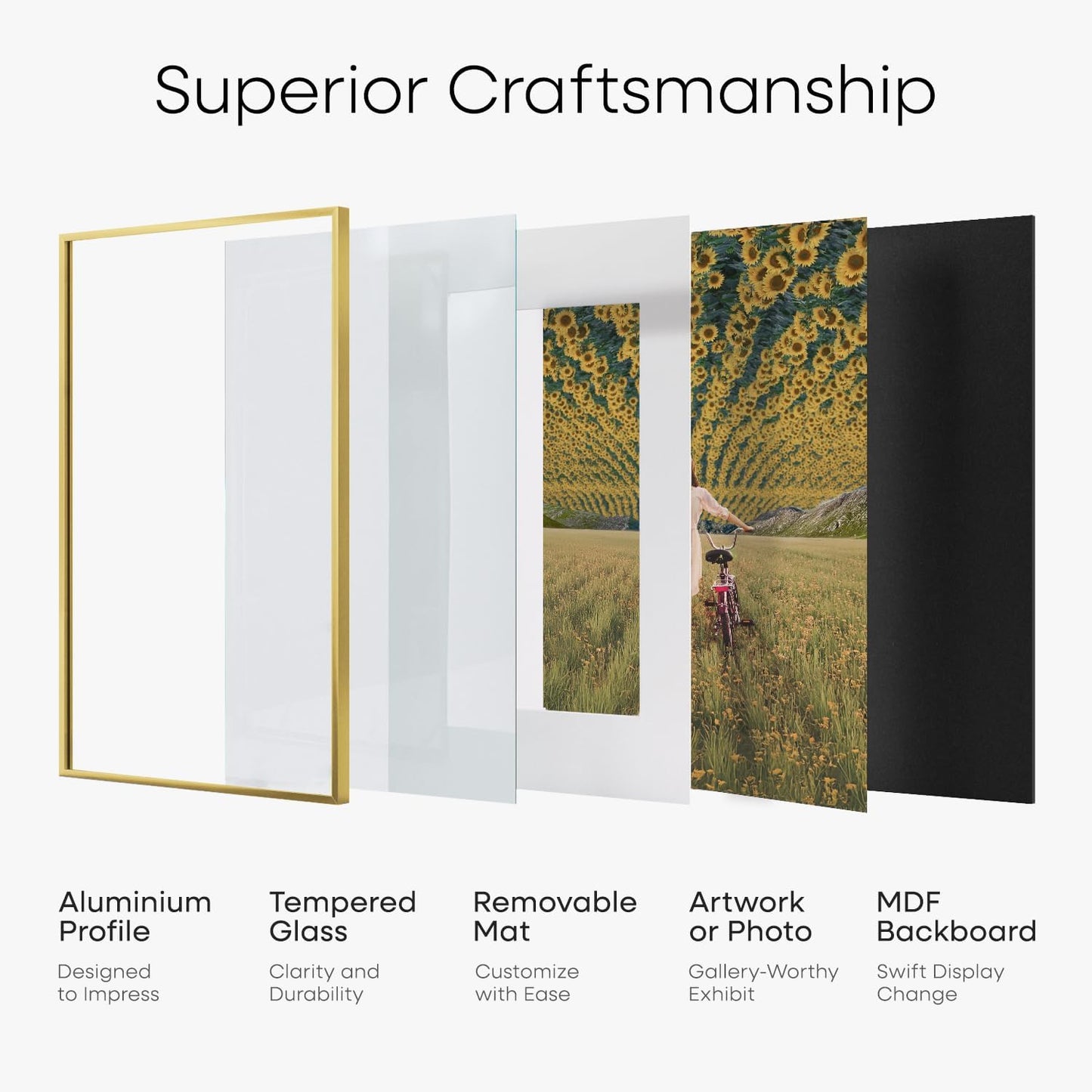 Homeforia 11x11 Picture Frame Gold, High End Metal 11 by 11 Square Frames with Mat 9 x 9 Photo, 11by11 Thin Poster Frame Matted to 9x9 inch Art, Wall Hanging Frames, Tempered Glass, Wall Kit, Set of 1