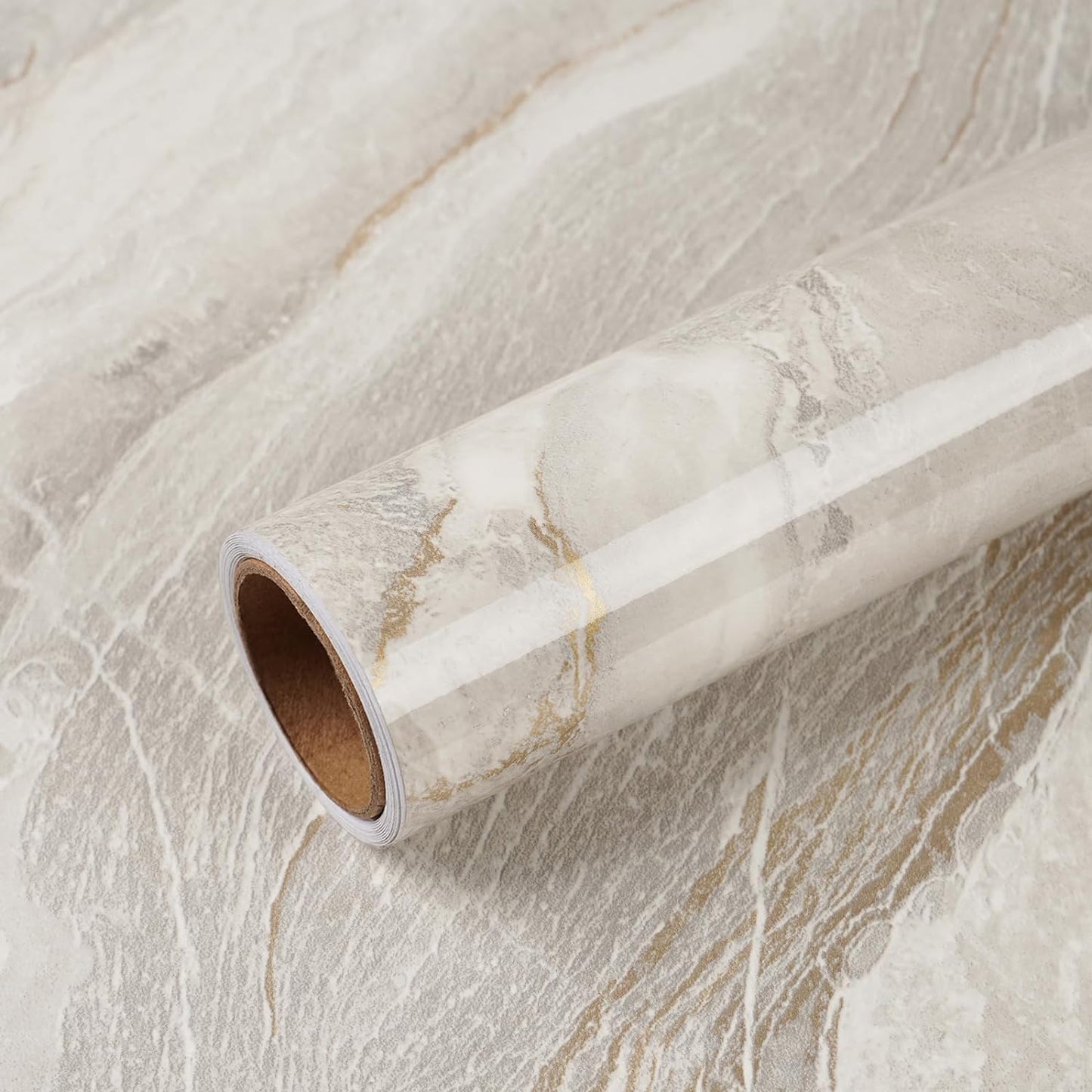 VEELIKE Large Size Marble Contact Paper Peel and Stick Countertops for Kitchen Waterproof Beige Gold Marble Wallpaper for Countertops Walls 32''x118'' Self Adhesive Countertop Vinyl for Bathroom Desk