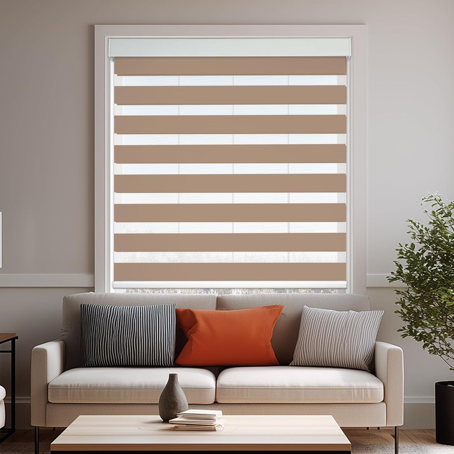 HESTIA Cordless Zebra Blinds Light Filtering Roller Shades UV Blocking Blackout Privacy Indoor Window Blind for Home Office Day and Night, Beige,49" W x 48" H