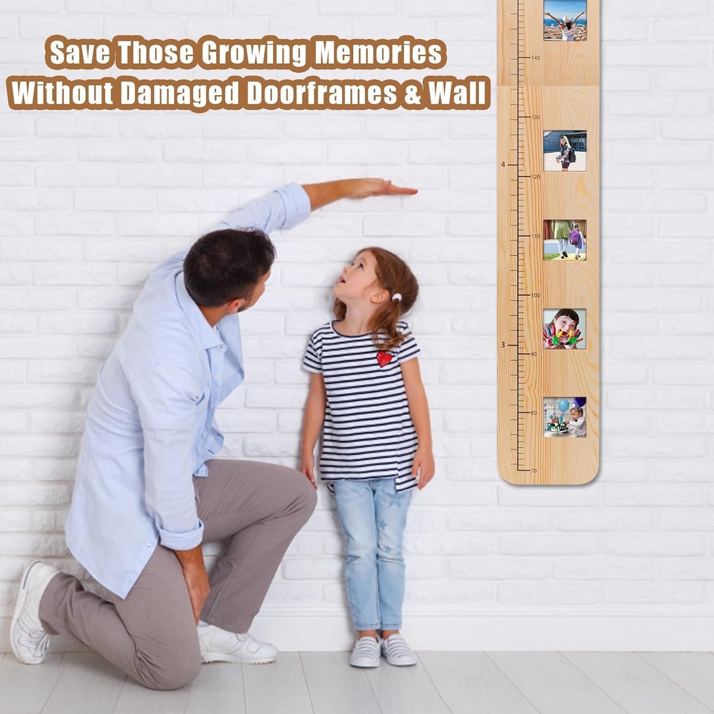 Garybank Solid Wood Growth Chart for Kids with Picture Frames, Height Measurement Ruler Milestone Markers, Foldable Kids Height Wall Chart, Christmas Keepsake Gift for Toddler Boy Girl Room Wall Decor