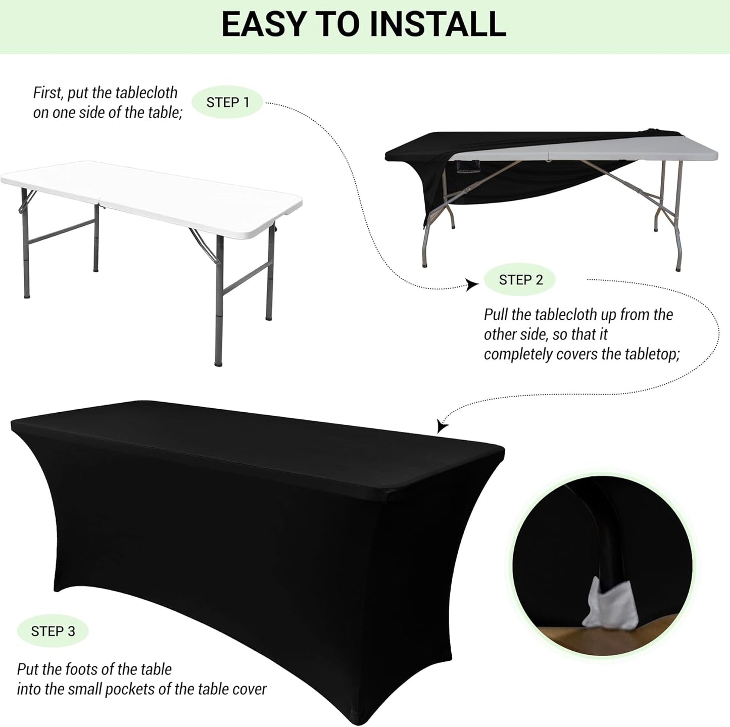 Obstal 4Ft Stretch Spandex Table Cover for Standard Folding Tables - 2 Pack Universal Rectangular Fitted Tablecloth for Party, Banquet, Events, Trade Show Blackish Green, 48L x 24W x 30H Inches