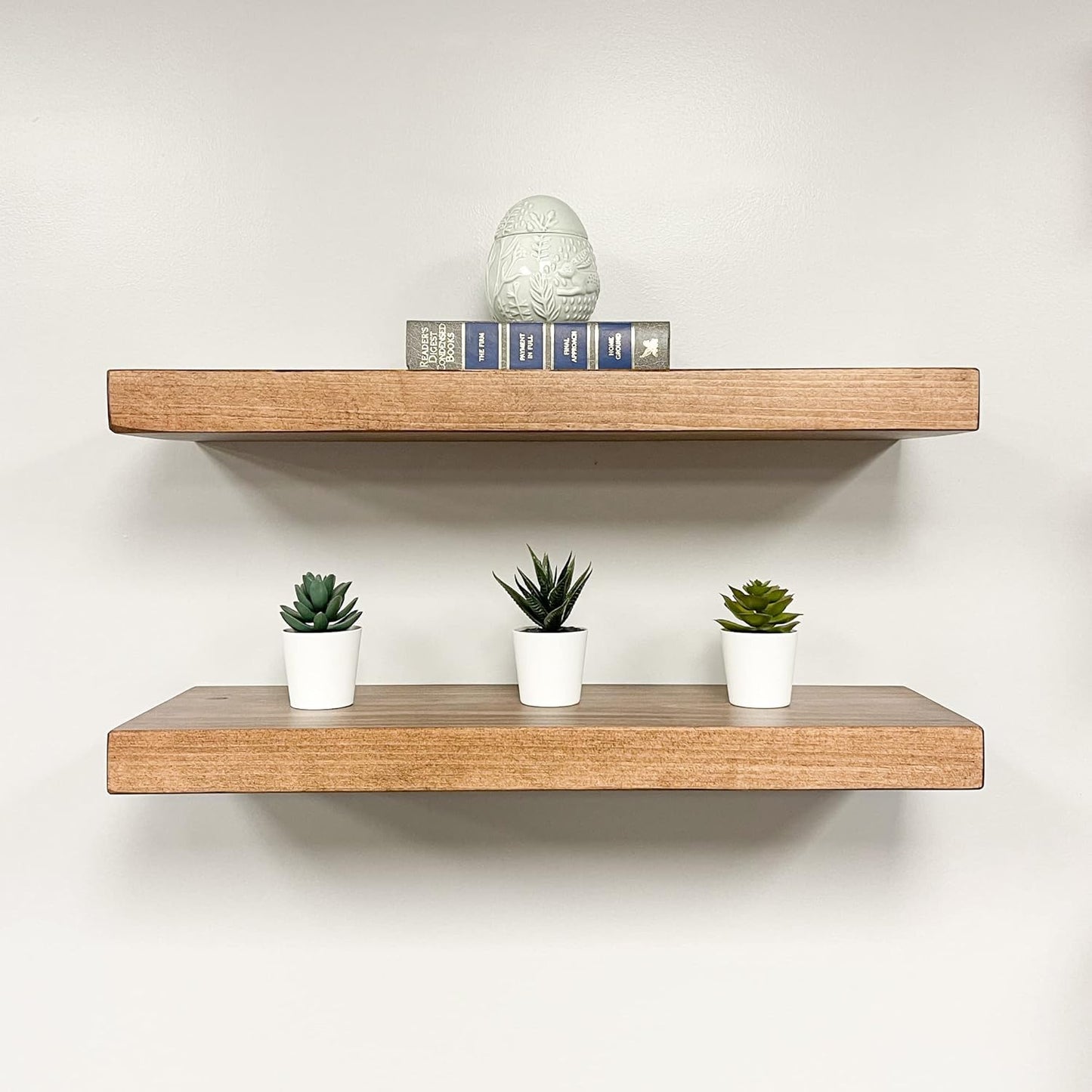 URBANDI, Rustic Floating Shelves, Set of 2, Hidden Bracket, Solid Wood, Heavy Duty, Wall Mounted Shelves, (Brown, 12Wx6D)