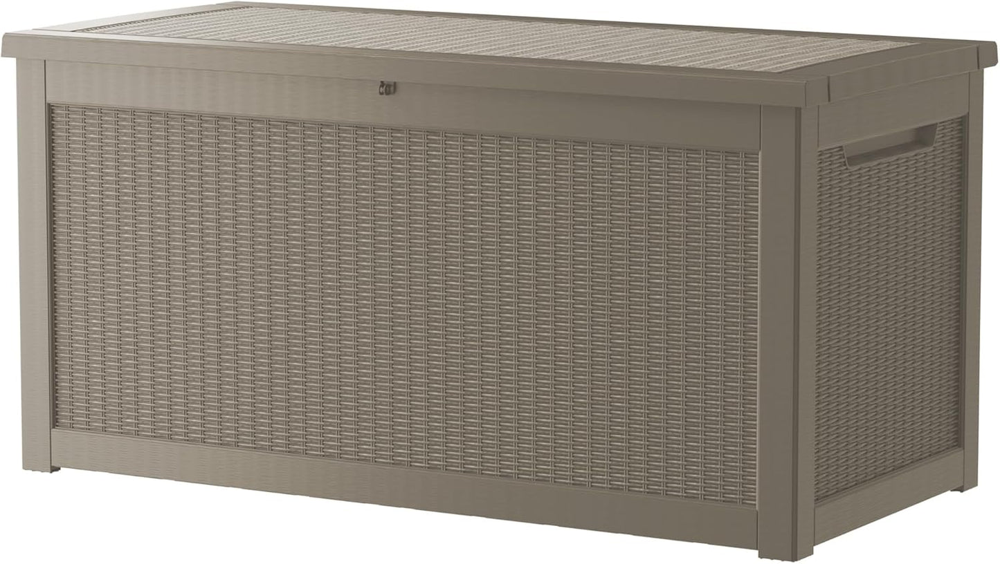 320 Gallon Outdoor Storage Box Waterproof Lockable Resin Deck Box Large, Patio Storage Bin for Pool Accessories Cushion Furniture, Garden Tools, UV-Resistant Outside Delivery Grey