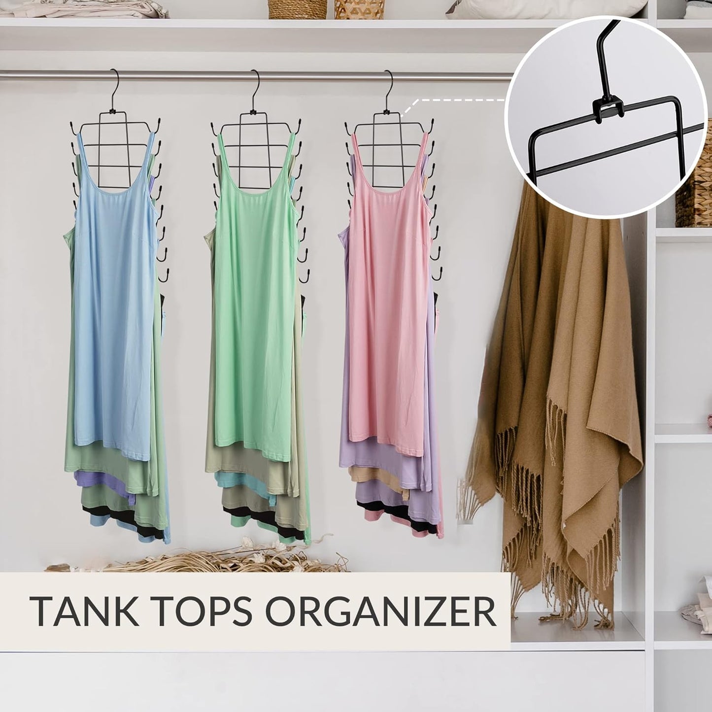 ZEDODIER Tank Top Hanger, 2 Pack Space Saving Bra Hangers, Non-Slip Hanging Sport Bras Holder, Closet Organizers and Storage for Camisoles Tank Tops Bras Ties Swimsuits Strappy Dress, Black