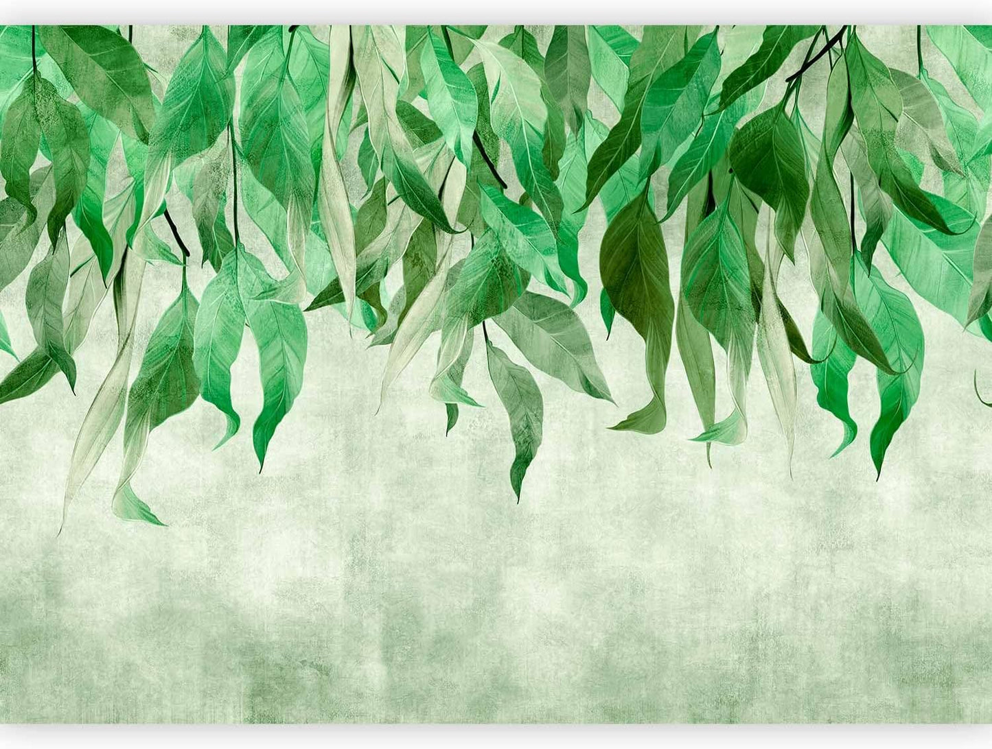 artgeist Premium Wall Mural Hanging Leaves 177x124 in - Non-Woven Wallpaper Fleece Wall Decor Photo Print Picture Image Design Nature Botanical Concrete Green Like Painted b-C-10146-a-a