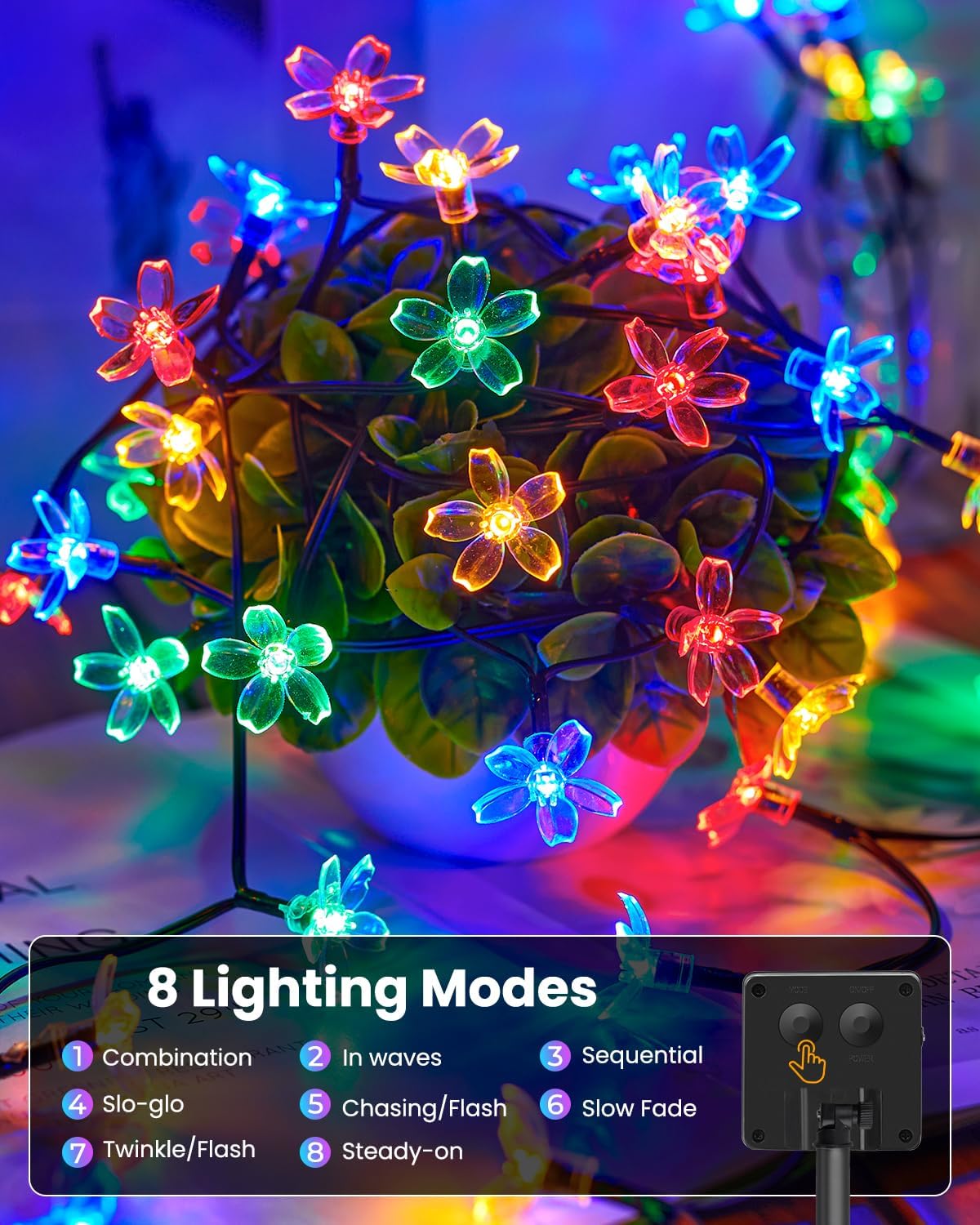 Brightown 60 LED Flower Solar String Lights Outdoor Waterproof Fairy Lights for Garden Yard Fence Patio Christmas Tree Wedding Party Decor, Multicolor