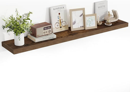 55 Inch Floating Shelves, 55"x9.25"x1.5" Inch Deep Floating Shelves for Wall, Wooden Shelves for Bathroom, Bedroom, Living Room, Brown
