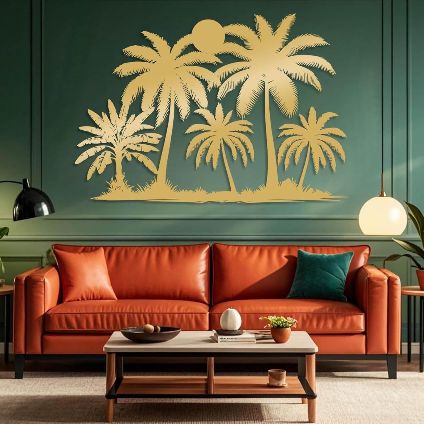 Tuglona Metal Palm Tree with Sunset Wall Decor, Tropical Palm Tree Metal Wall Art, Tropical Wall Decor, Sun Wall Art, Beach Wall Decoration, Coastal Trees Wall Hanging (White, 24"x16"/60x42cm)