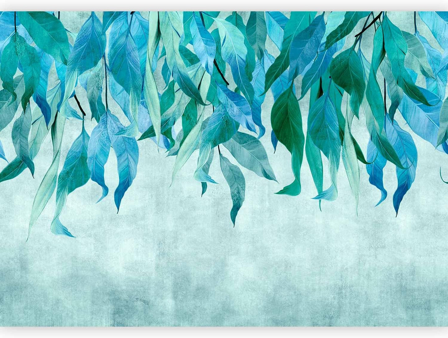 artgeist Premium Wall Mural Hanging Leaves 177x124 in - Non-Woven Wallpaper Fleece Wall Decor Photo Print Picture Image Design Nature Botanical Concrete Green Blue b-C-10146-a-b