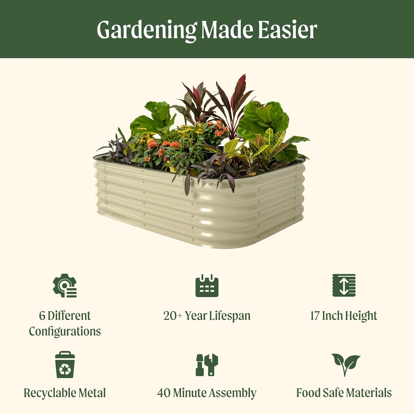 Vego garden Aluzinc Raised Garden Bed Kits, 17" Tall 6 in 1 Modular Metal Raised Planter Bed for Vegetables Flowers Patio Ground Planter Box, Sky Blue
