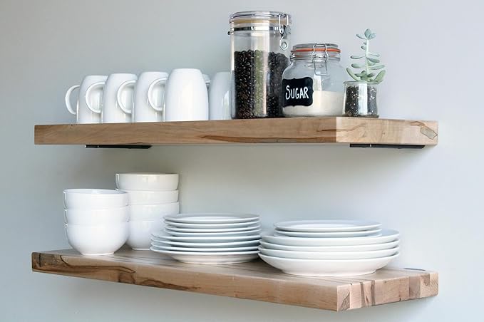 Urban Legacy Deep Floating Shelves | Wormy Maple with Furniture Grade Clear Coat | Low Profile Brackets | Set of 2 (36" x 11" x 2")