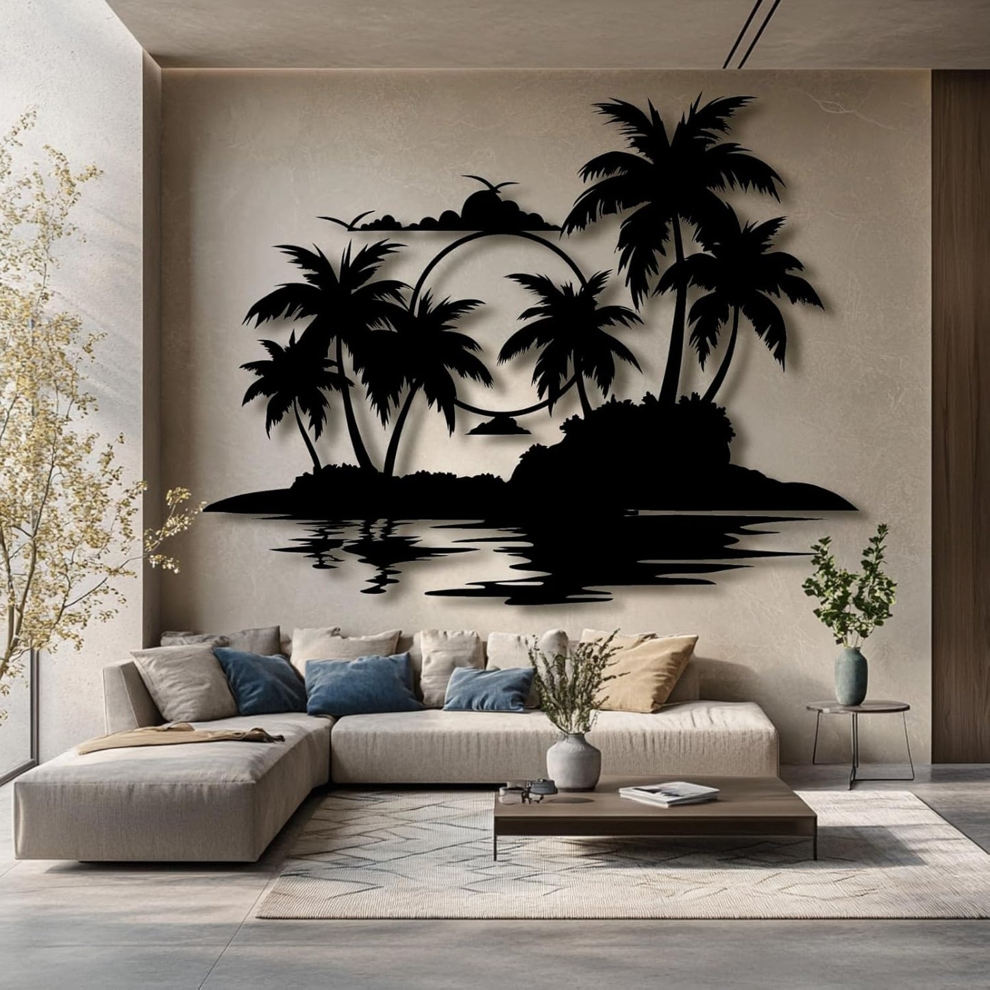 Palm Tree Metal Wall Decor,Palm Tree Metal Wall Art,Metal Palm Tree,Metal Palm Tree Wall Decor,Tropical Metal Wall Art,Beach Wall Decort,Metal Wall Decor (style 2,black,31 L" x 25 W" / 80 x 63 cm)
