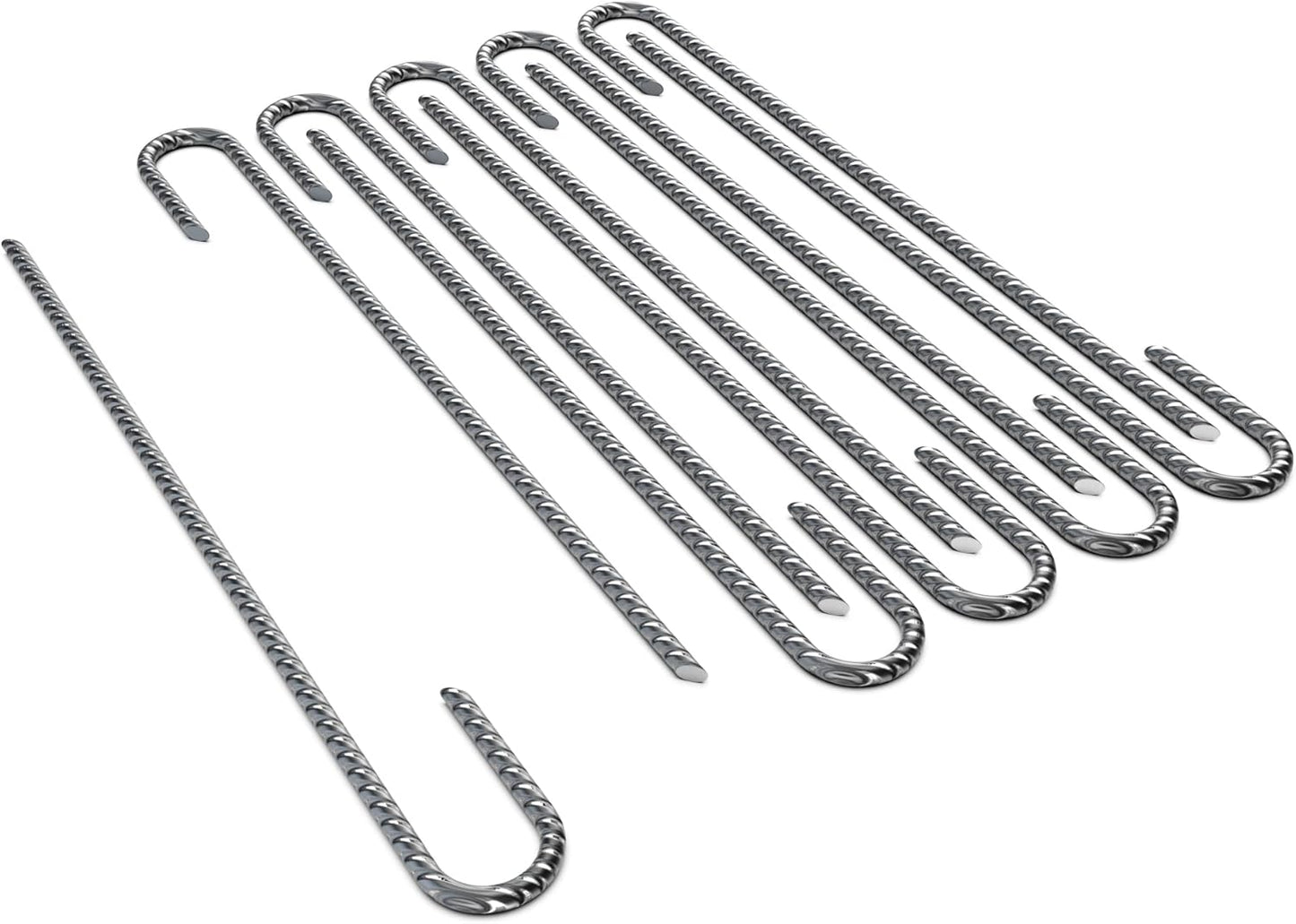 Vodaland Rebar Stakes | J Hook Extra Heavy Duty Rust Proof Coated Steel Ground Anchors with Chisel Point End | Secure All Landscaping and DIY Projects | 5/16” Diameter x 16” Inches Long (Pack of 10)