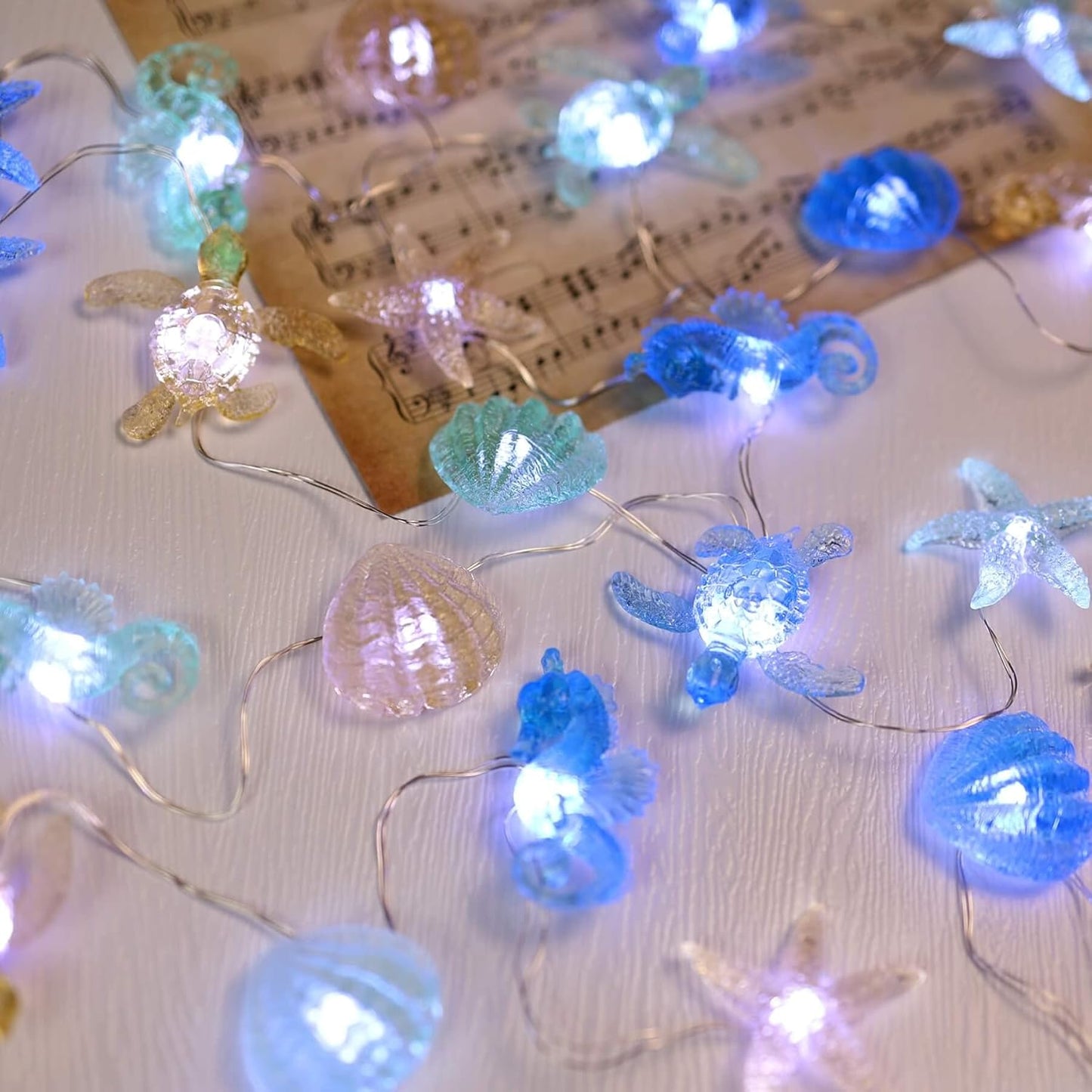 Ocean Theme String Lights Indoor Nautical Décor-USB or Battery Operated 10ft 30 LED Sea Horse Starfish Shell Décor- Twinkle Fairy Lights for Bedroom Patio Beach Wreath Christmas Decoration