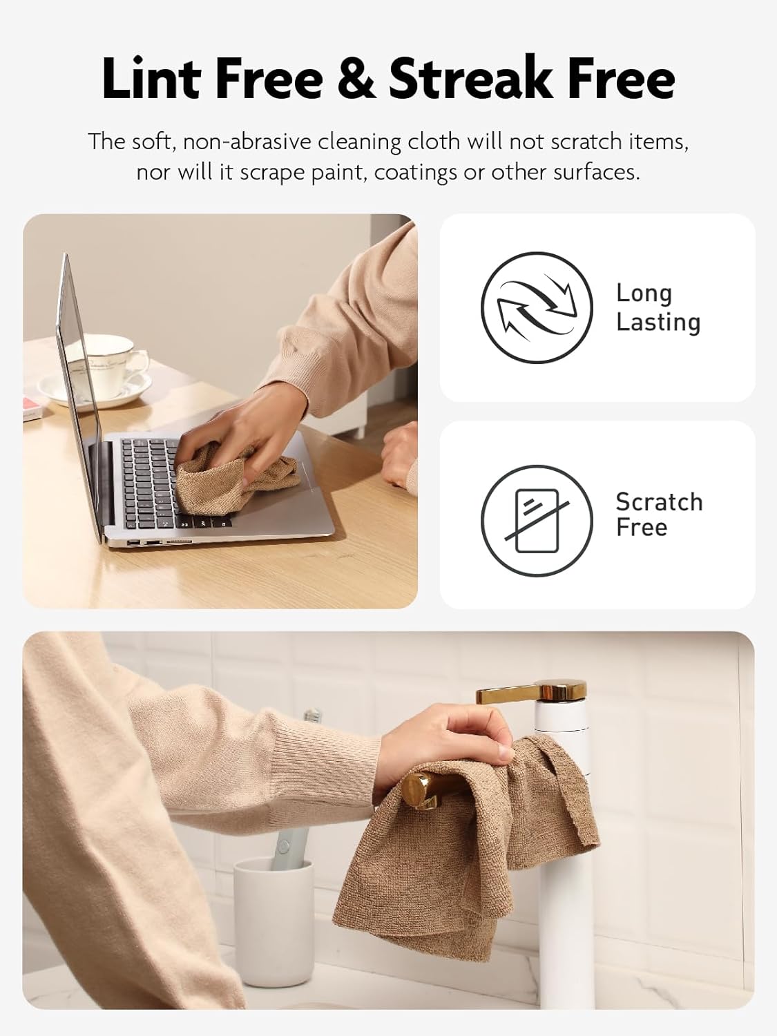Fantasticlean Microfiber Cleaning Cloth Roll -40 Pack, Tear Away Microfiber Towels, 12" x 12", Reusable, Washable, Scratch Free, Ultra Absorbent Dish Rags for Car, Home, Garage or Shop (TAN)