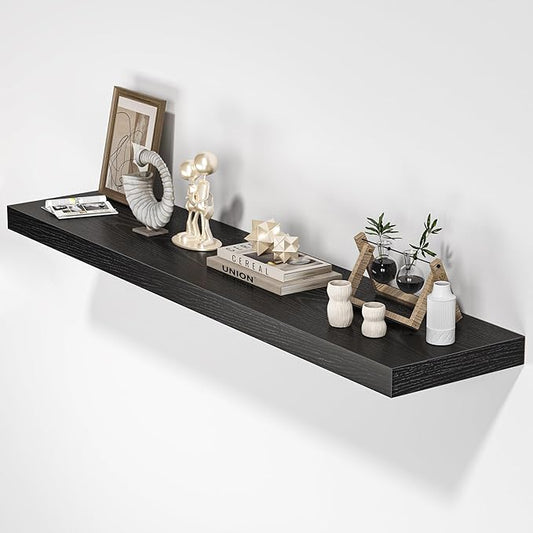 Floating Shelves for Wall, 48" W x 9.3" D x 1.5" H, Wooden Wall Mounted Display Shelves with Invisible Brackets for Living Room, Bedroom, Bathroom, Kitchen Decor and Storage, Set of 1, Black