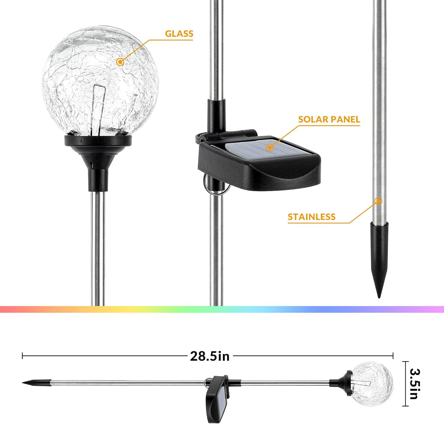 SOLPEX Solar Garden Lights 6 Pack, Solar Globe Lights Outdoor Waterproof, Solar Lights Outdoor Decorative, Multi-Color Changing Garden Spheres Large Waterproof for Yard, Cracked Glass Ball LED Lights