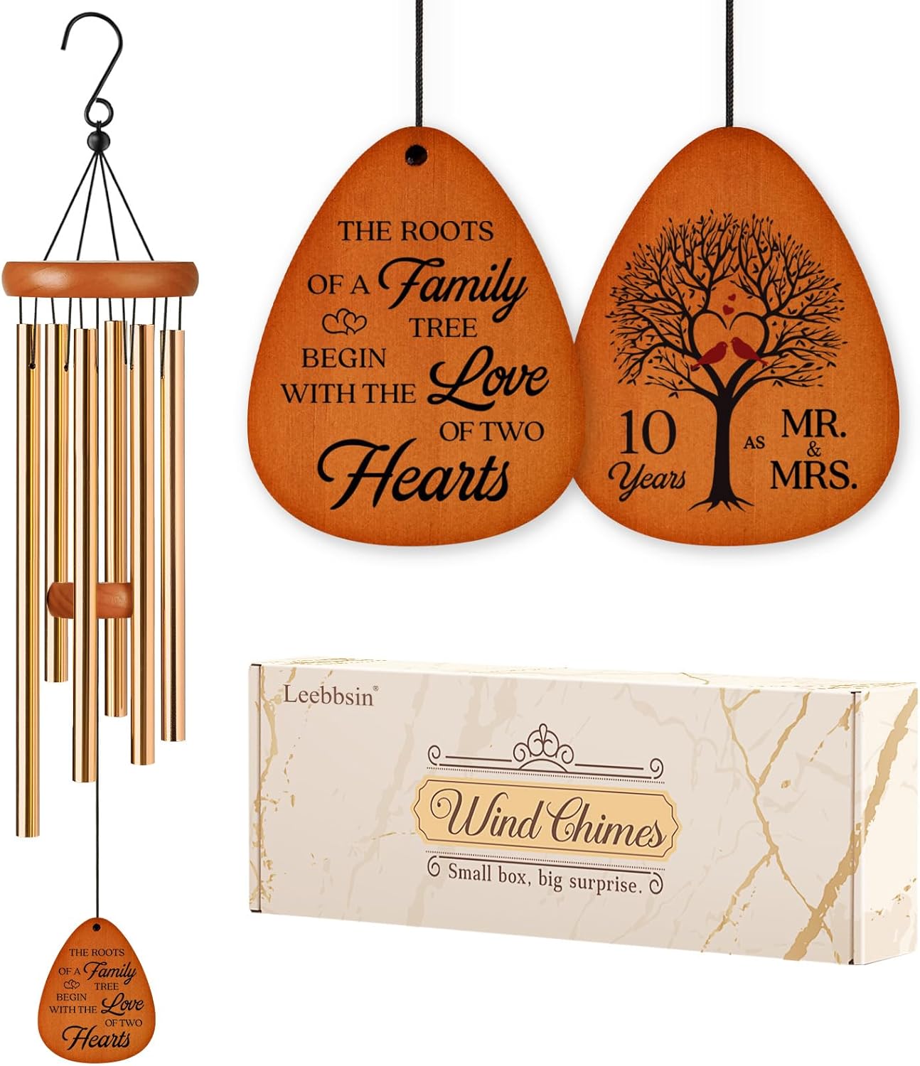 10th Anniversary Wind Chime, 10th Anniversary Romantic Gifts for Him, Her, Couple, Men, Women, Wife, Husband, Newlywed, Aluminum Anniversary's Keepsake Gifts Ideas