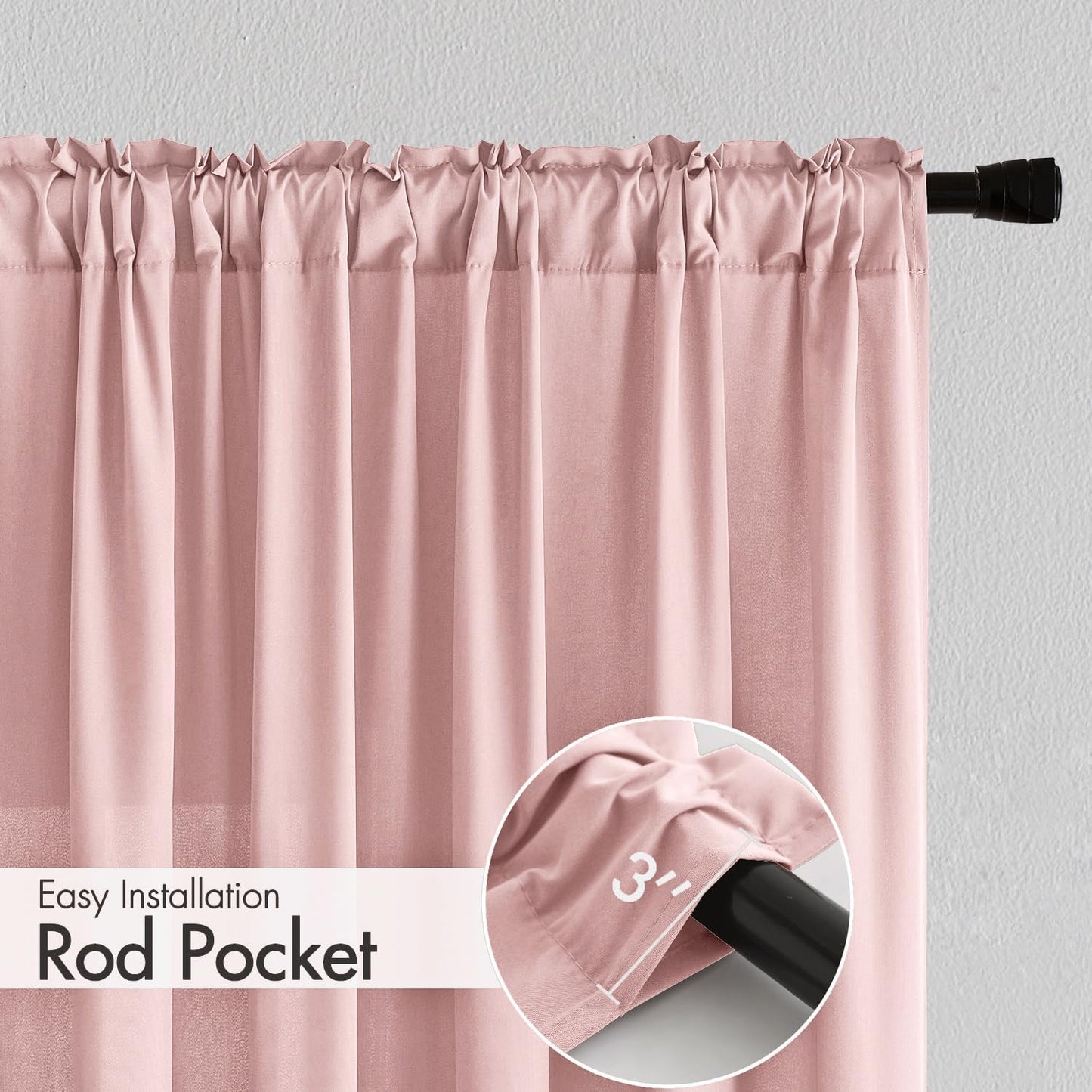 MIULEE Baby Pink Privacy Sheer Curtains That Let Light in 63 Inches Long Non-See-Through Semi Sheer Curtain Light Filtering Window Curtains Drapes for Living Room Bedroom 2 Panels Set 42 X 63
