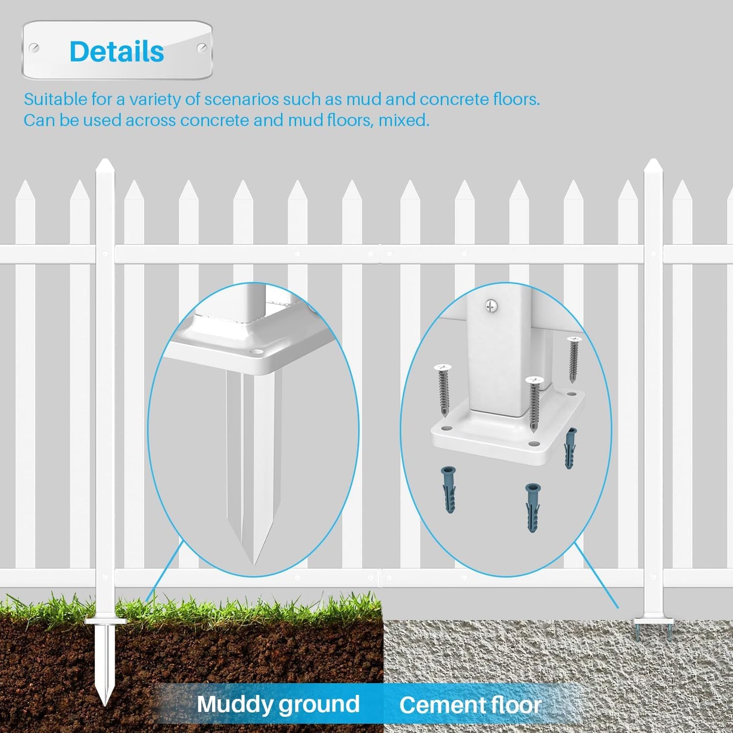 Patio 6 Sets Vinyl Picket Fence Panels 30" H x 84" W White PVC Decorative Fence for Front Yard Porch Patio Deck Pool Air Conditioner Fence Safety Dog Fence (34 Pickets, Straight)