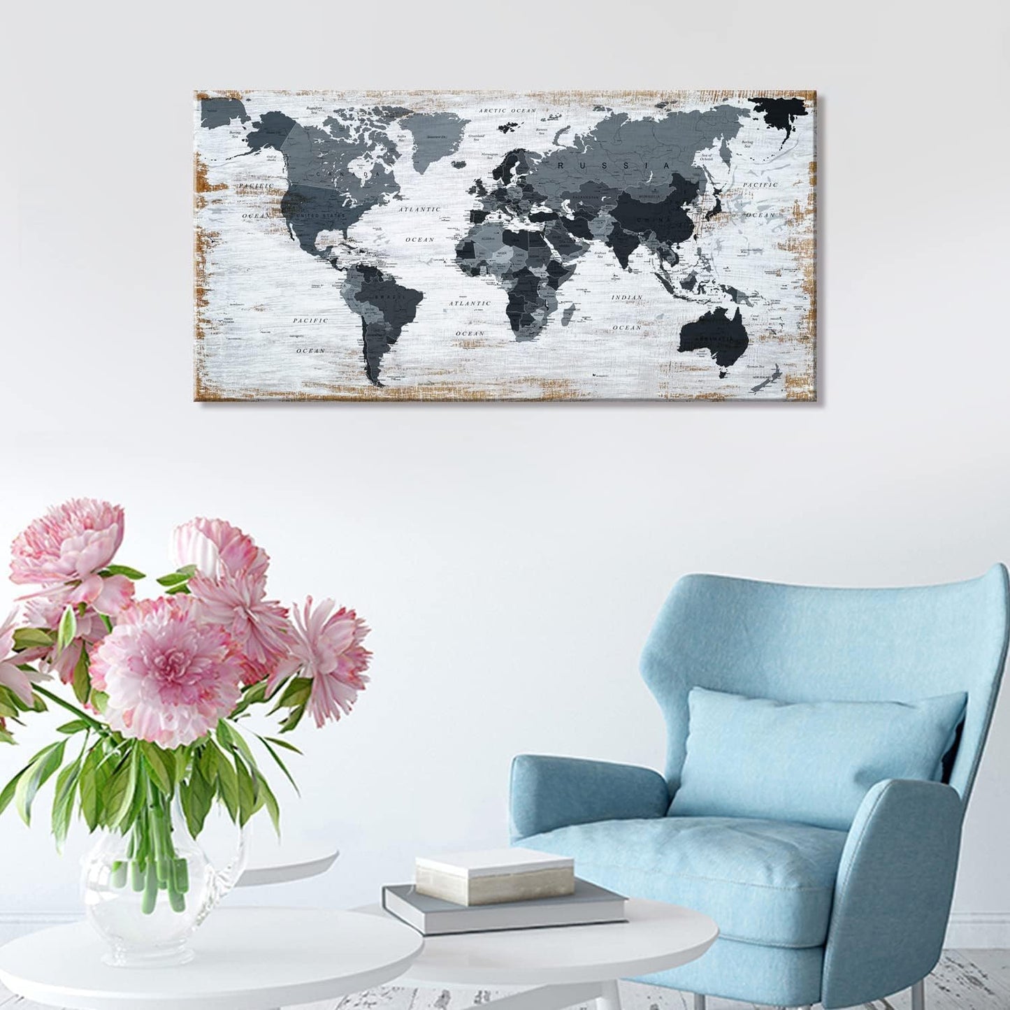 us Map of The United States Wall Decor Map Canvas Wall Art for Wall Decoration Wood Background USA Canvas Prints for Bedroom Office Kitchen Home Wall Decor Framed Artwork Ready to Hang (30x60inch, BLACK MAP)