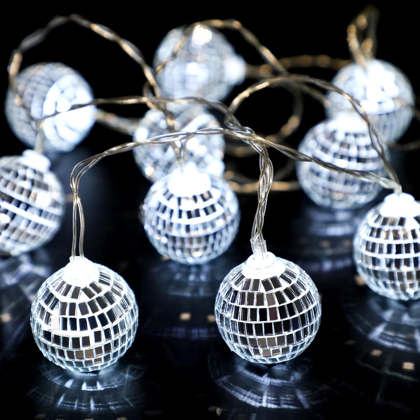 Zhanmai 30 LED Disco Ball String Lights Decor Lighted Mini Mirror Disco Balls Ornaments for 70s 80s Party Supplies Club(1.97 Inch Ball,Silver)