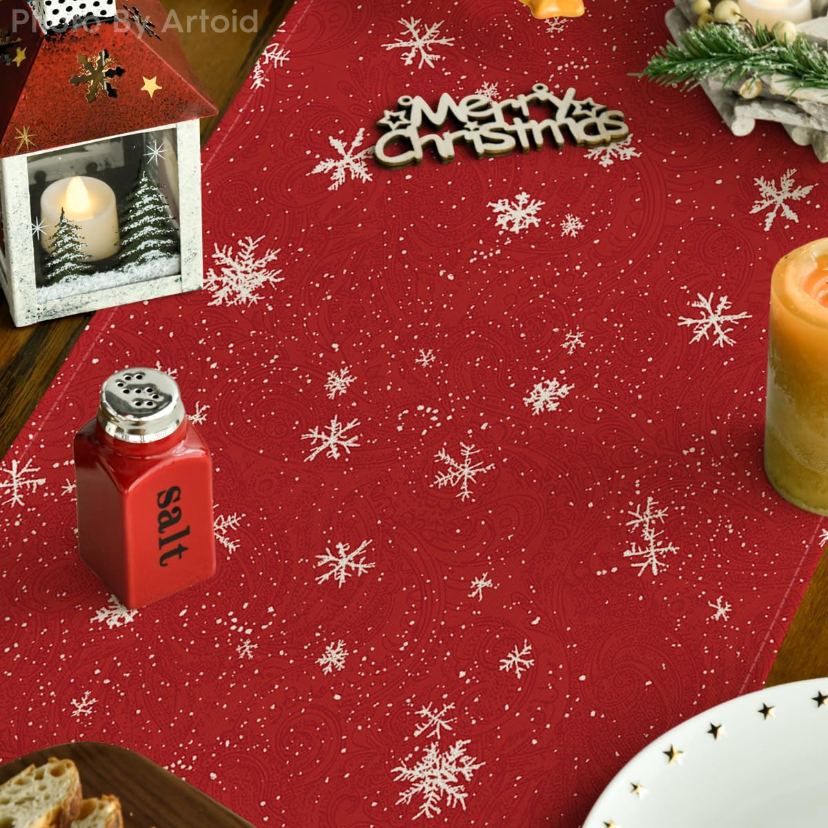 Artoid Mode Snowman Christmas Birds Trees Table Runner, Seasonal Winter Xmas Holiday Kitchen Dining Table Decoration for Indoor Outdoor Home Party Decor 13 x 36 Inch