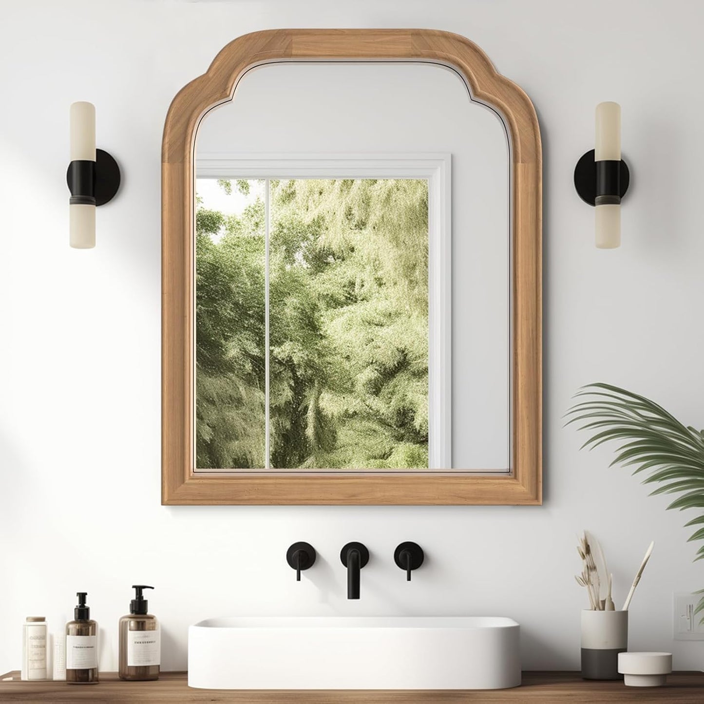 WallBeyond Wood Frame Wall Mirror Decor for Entryway, Living Room or Bedroom Home Decor - Light Woodgrain [16" x 20" Honey-Colored]