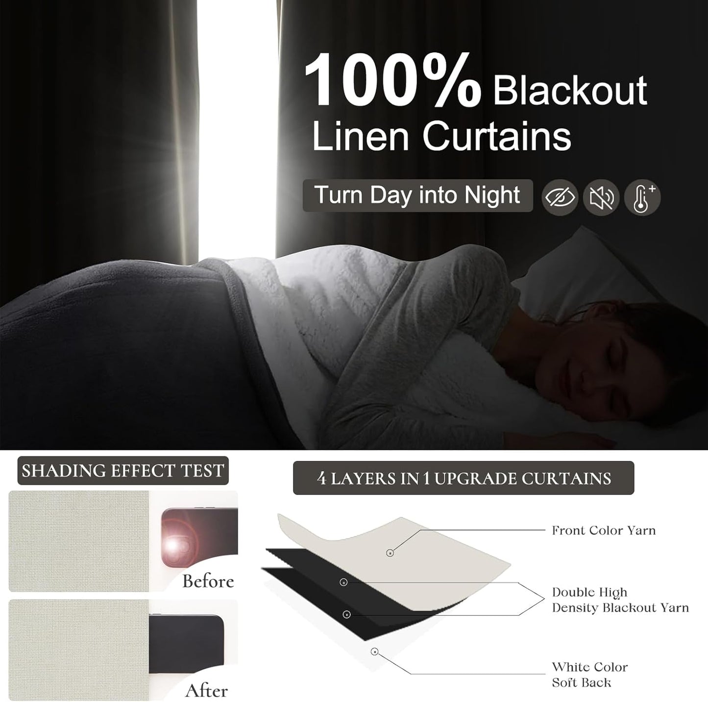 Luxury Pinch Pleated Linen 86 Inch Curtains for Living Room, Boho Blackout Viral Curtains Thermal Heat Blocking Heavy Drapes with Hooks Rings Back Tab for Bedroom Windows 2 Panels Set